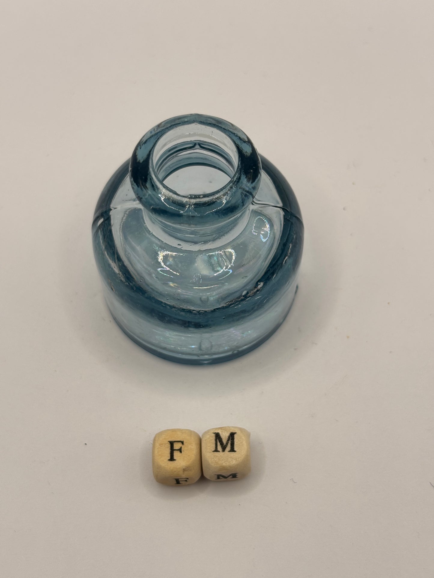 Old blue glass ink bottle, inkwell (fm)