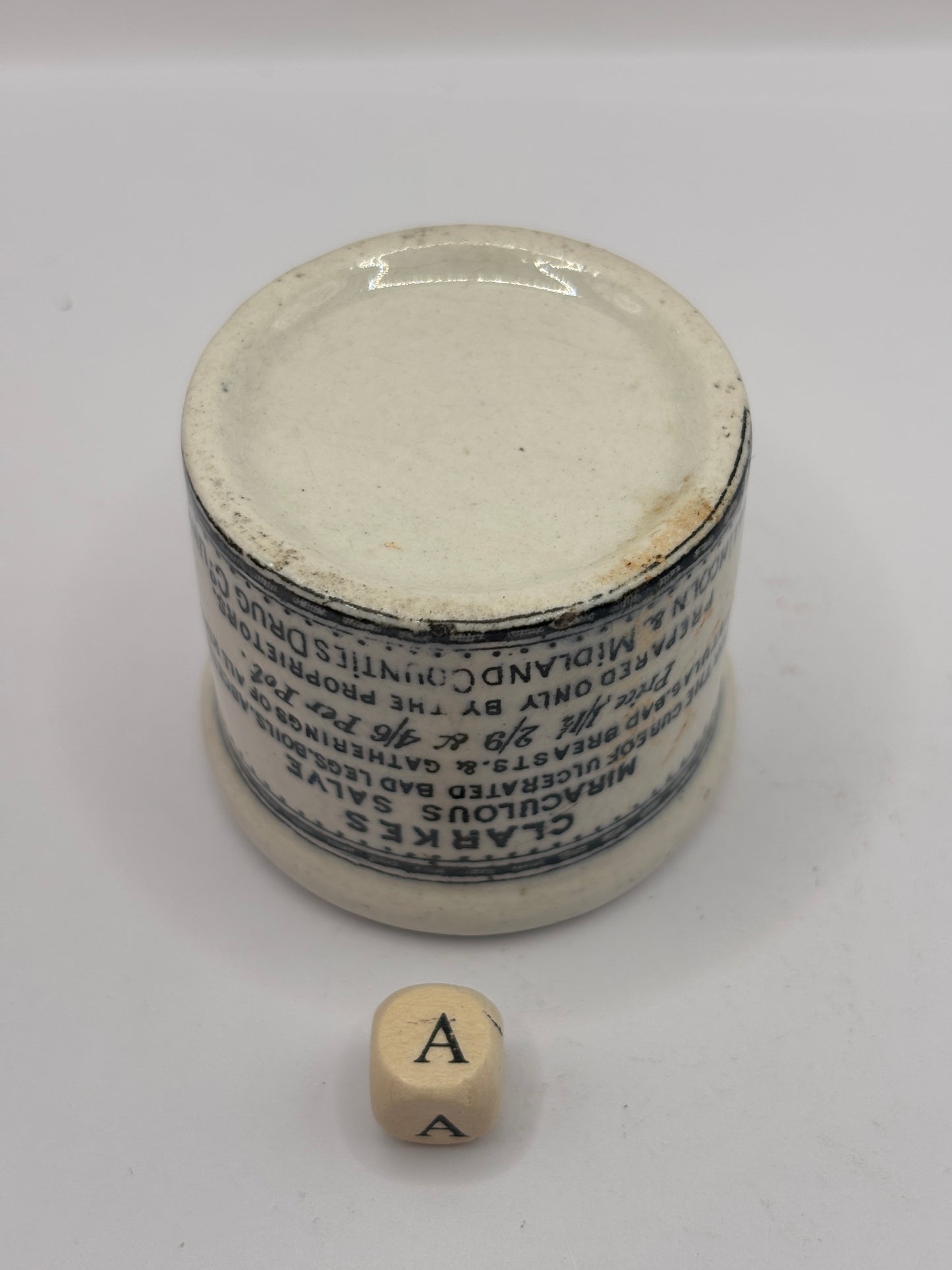 Old advertising ointment pot, clarkes miraculous salve ointment (a)