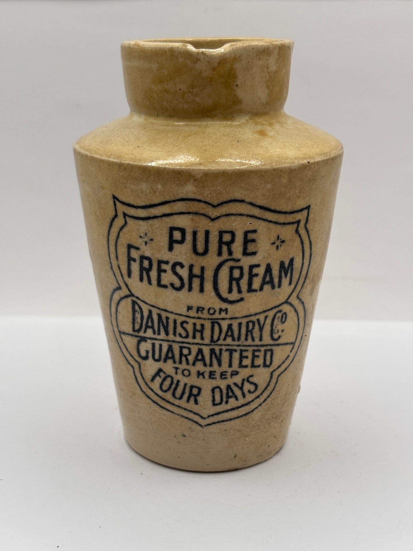 Old advertising cream pot, Pure fresh cream Danish dairy Co. Handled