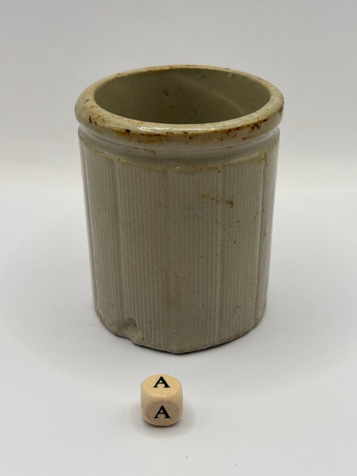Old mini ribbed stoneware jam pot (a)