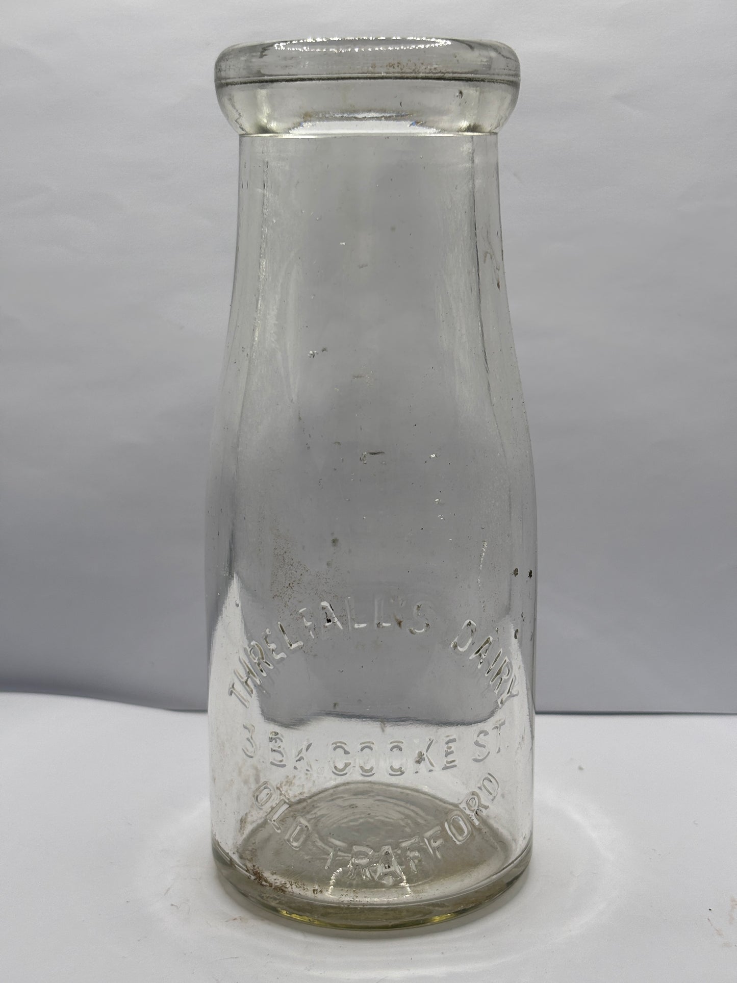 Advertising milk bottle, Threlfalls dairy Old Trafford