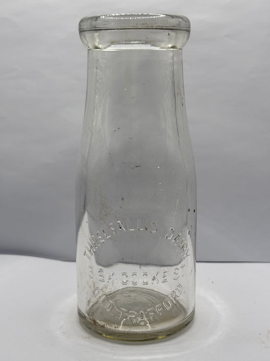 Advertising milk bottle, Threlfalls dairy Old Trafford