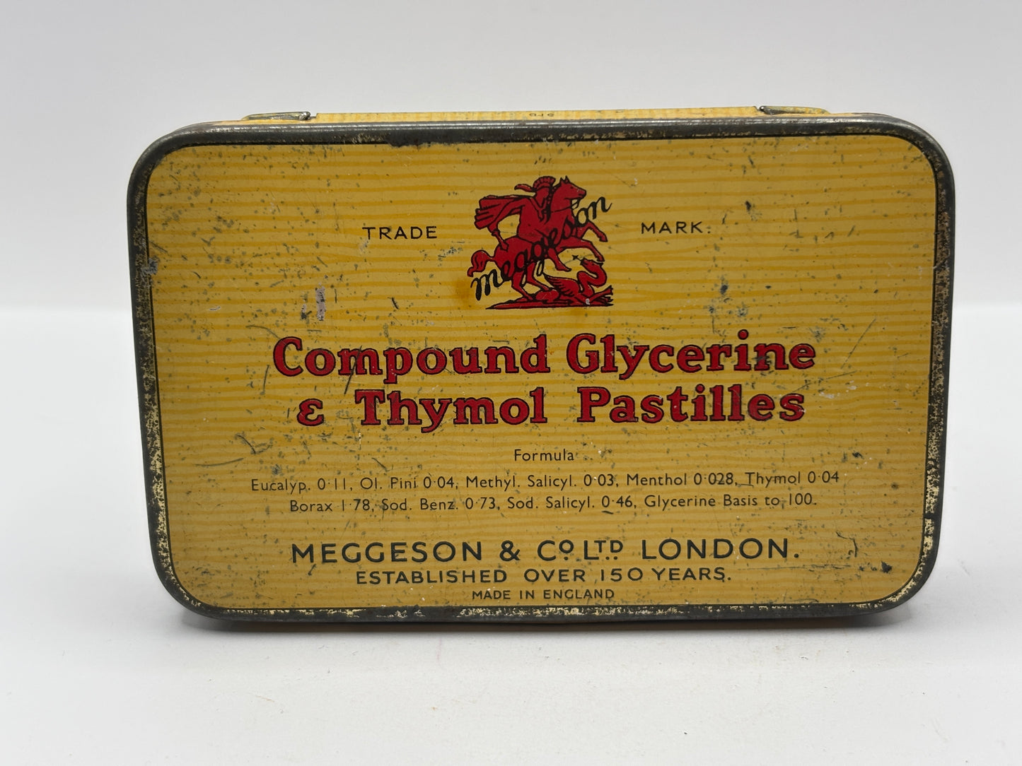 Old advertising tin, Glycerine & thymol pastilles