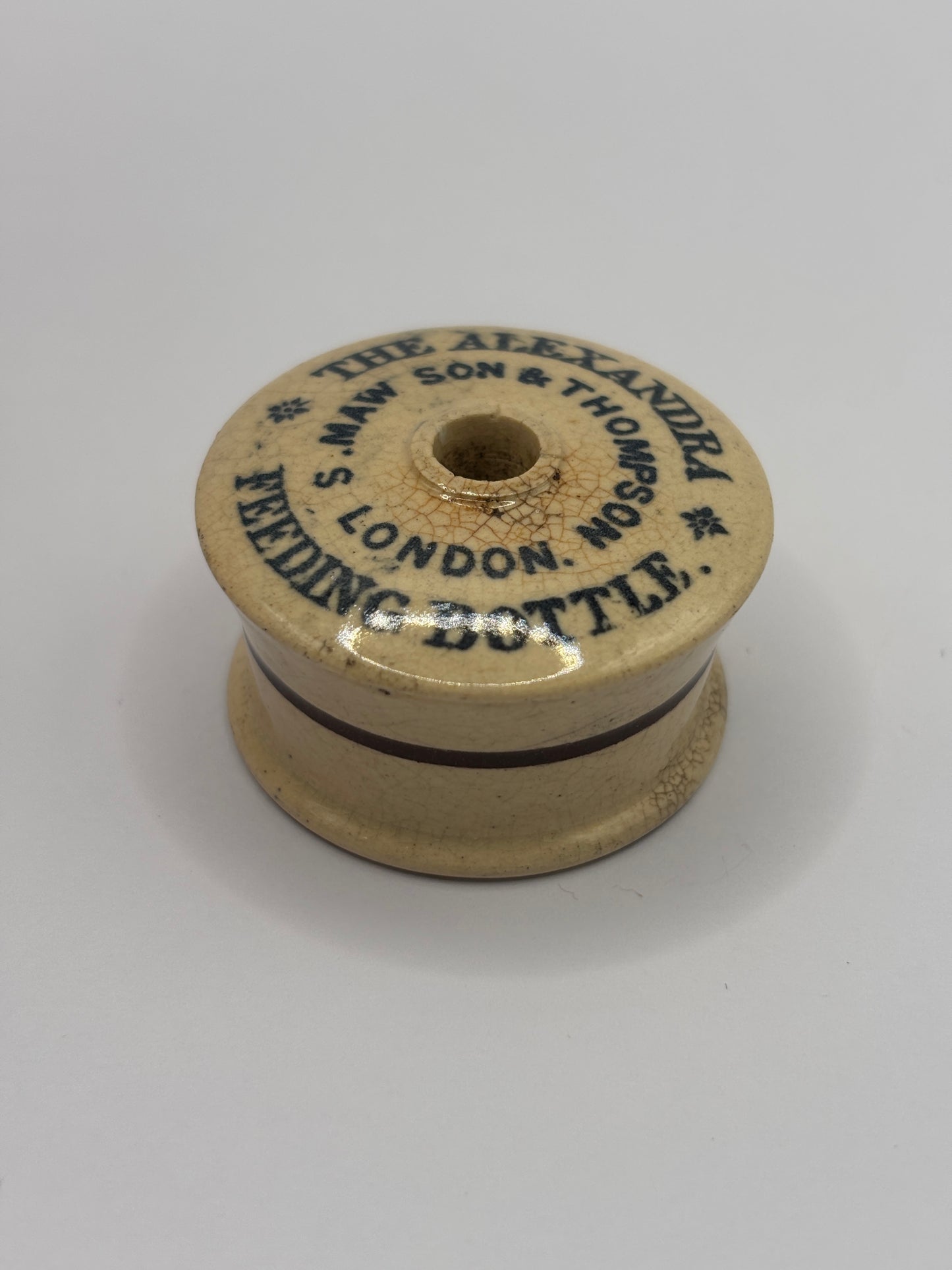 Old advertising baby feeder lid, The Alexandra feeding bottle lid