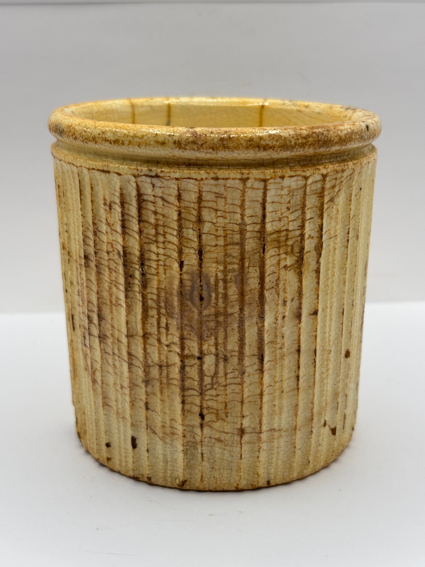 Early ribbed jam/marmalade jar. Damaged