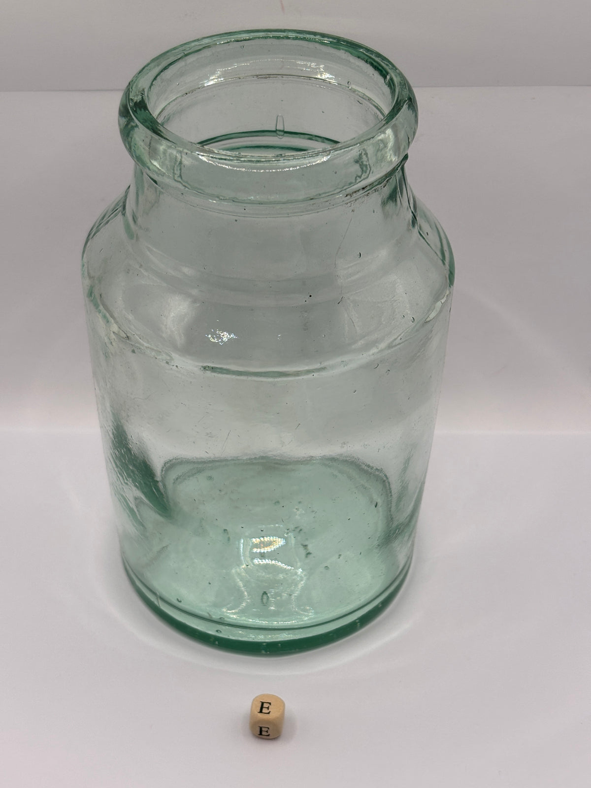 Old large aqua glass pickle jar (e) 17cms