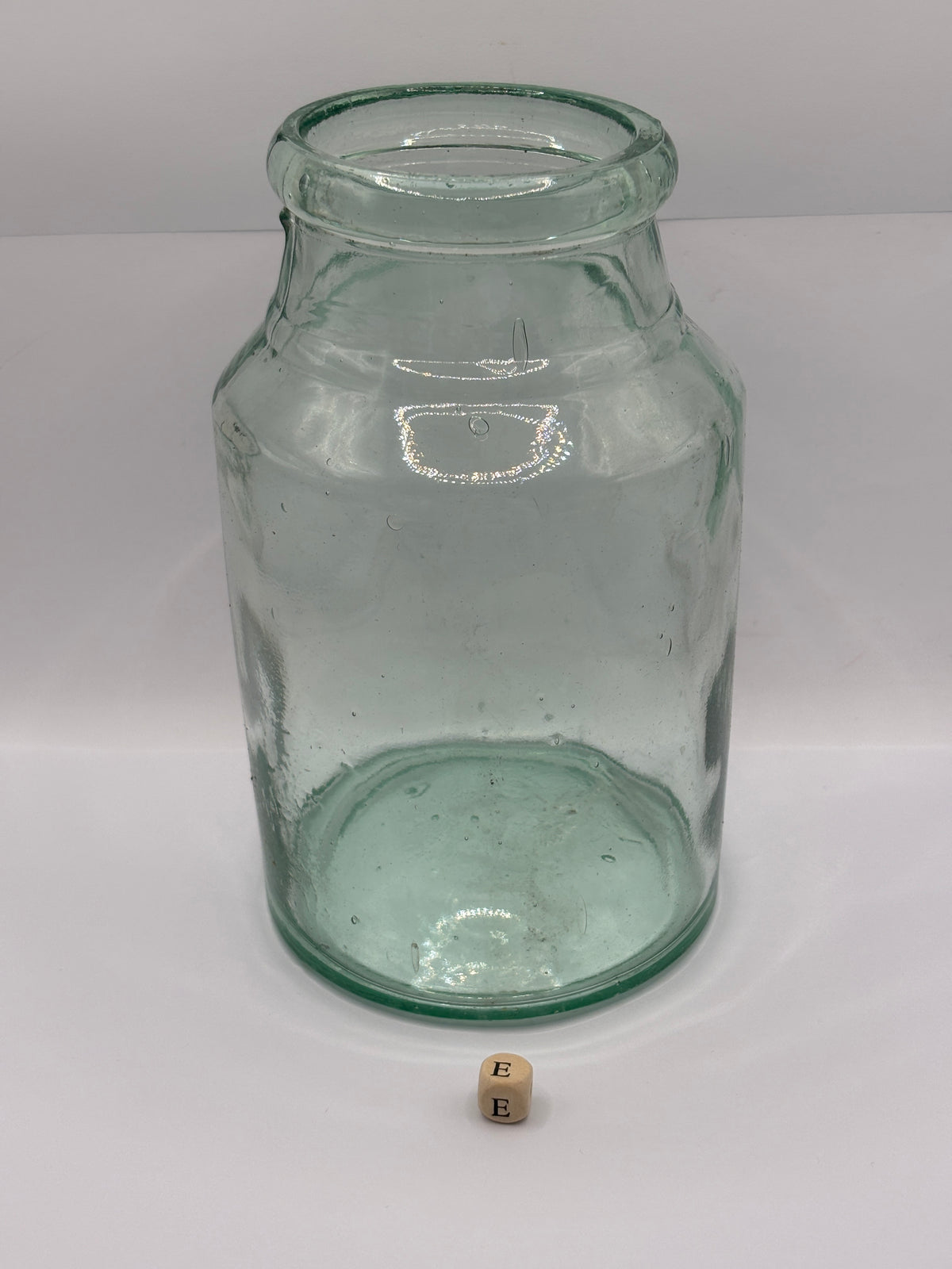 Old large aqua glass pickle jar (e) 17cms