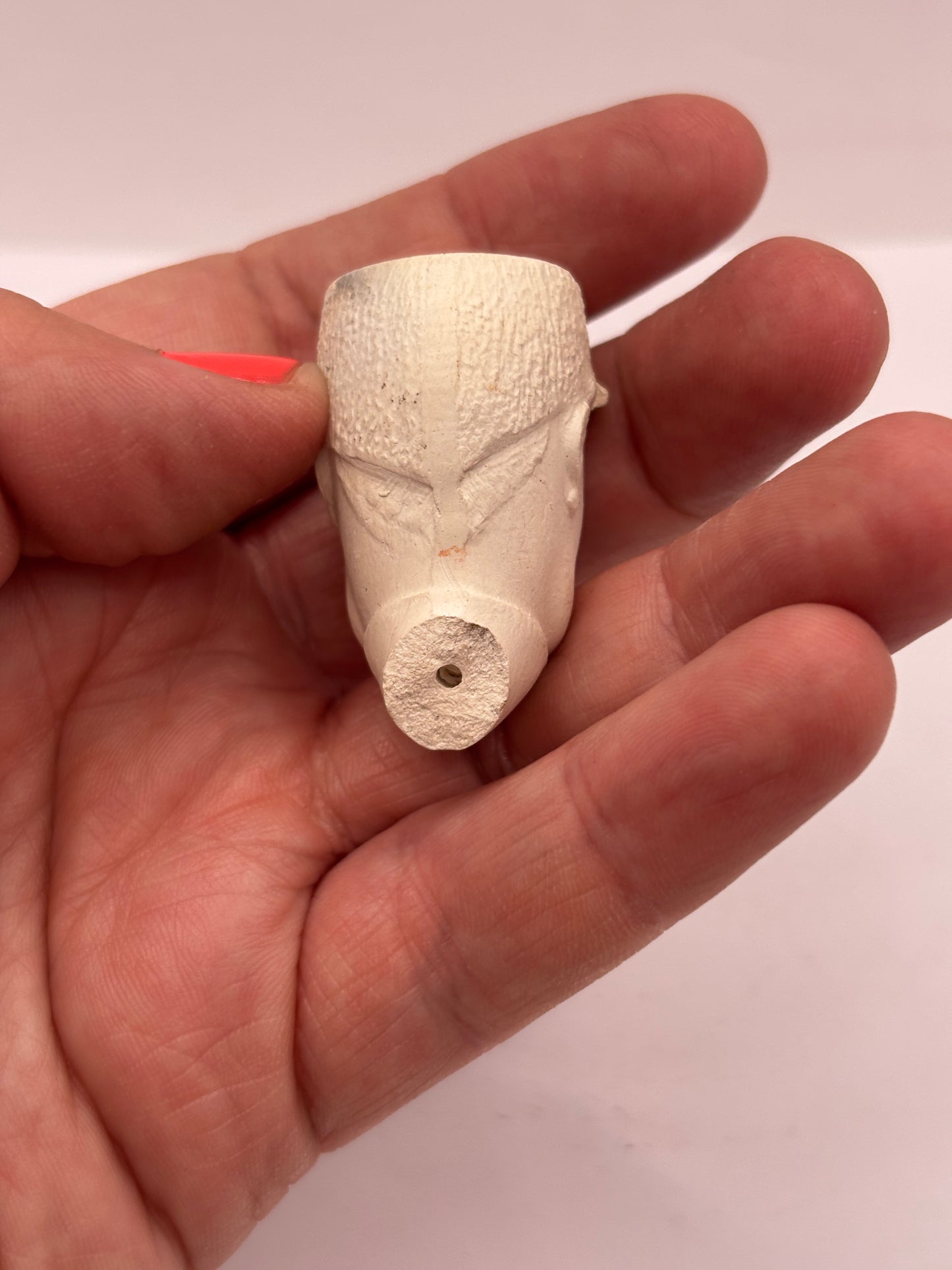 Old figural clay pipe head, pipe bowl