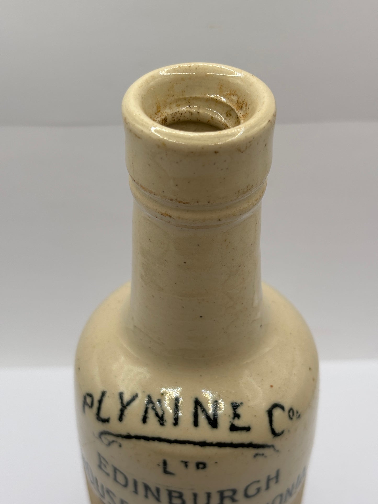 Old White stoneware ammonia bottle, Plynine household ammonia 21cms