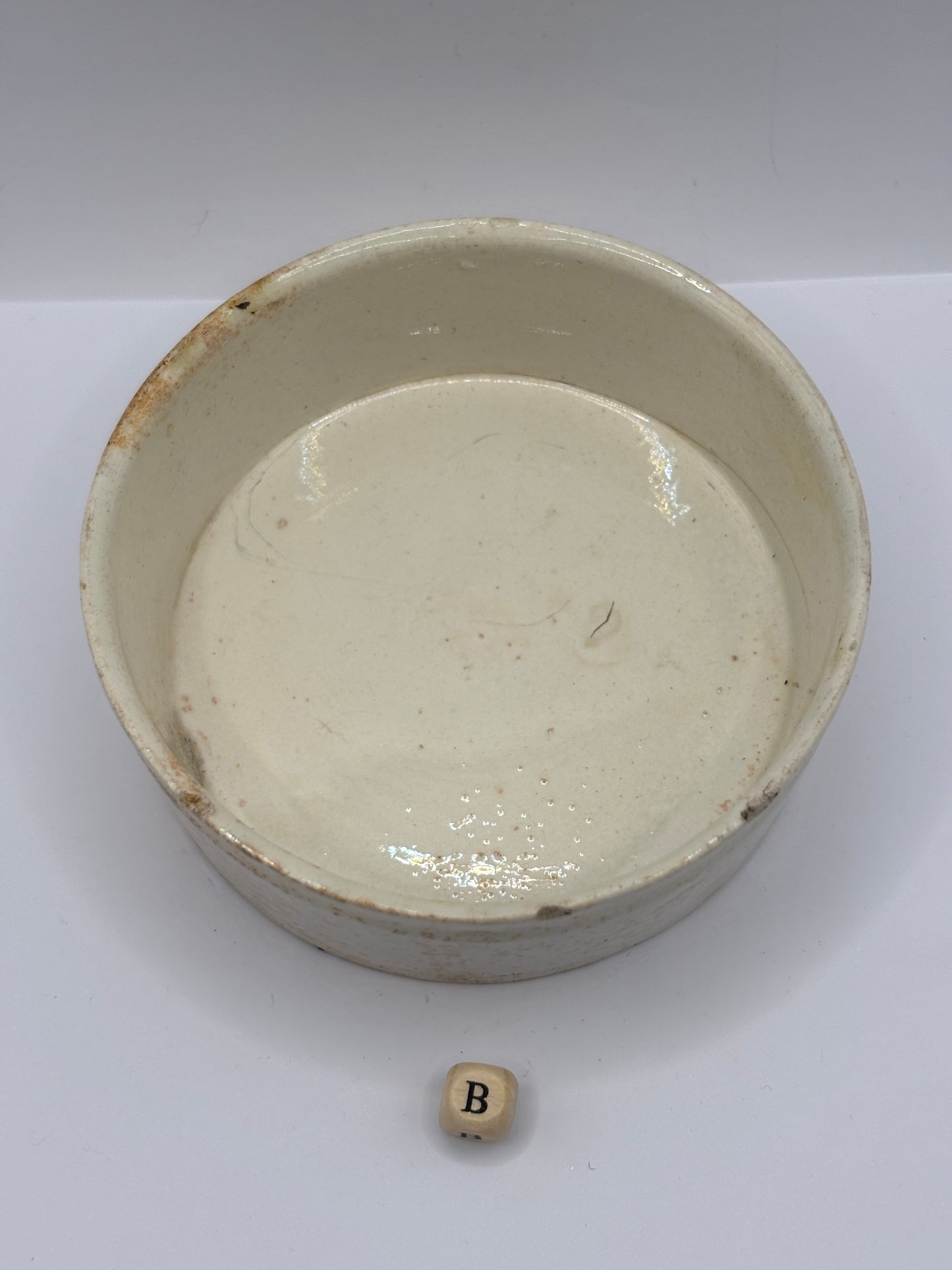 Old large plain stoneware meat paste pot, potted meat