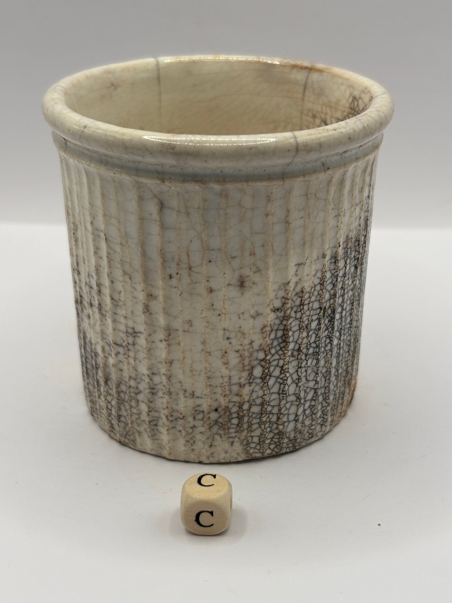 Early ribbed stoneware jam & marmalade pot (C)