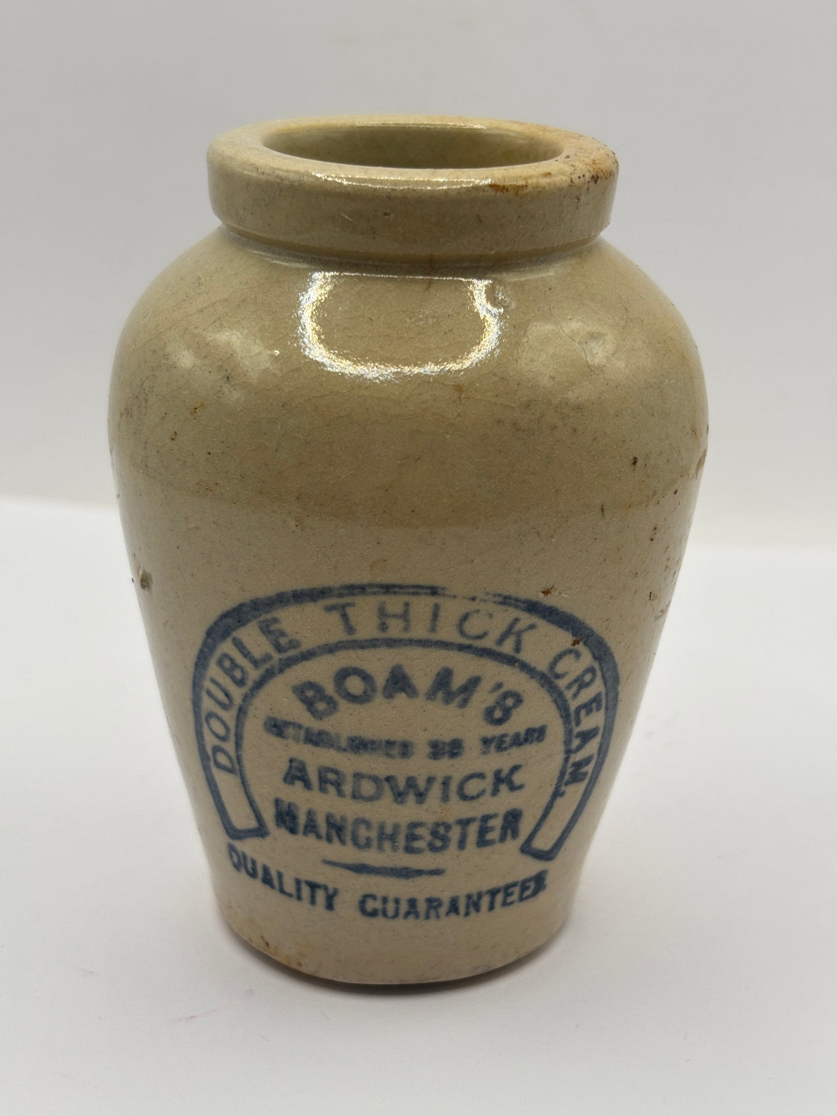 Old advertising cream pot, Boams double thick cream Manchester