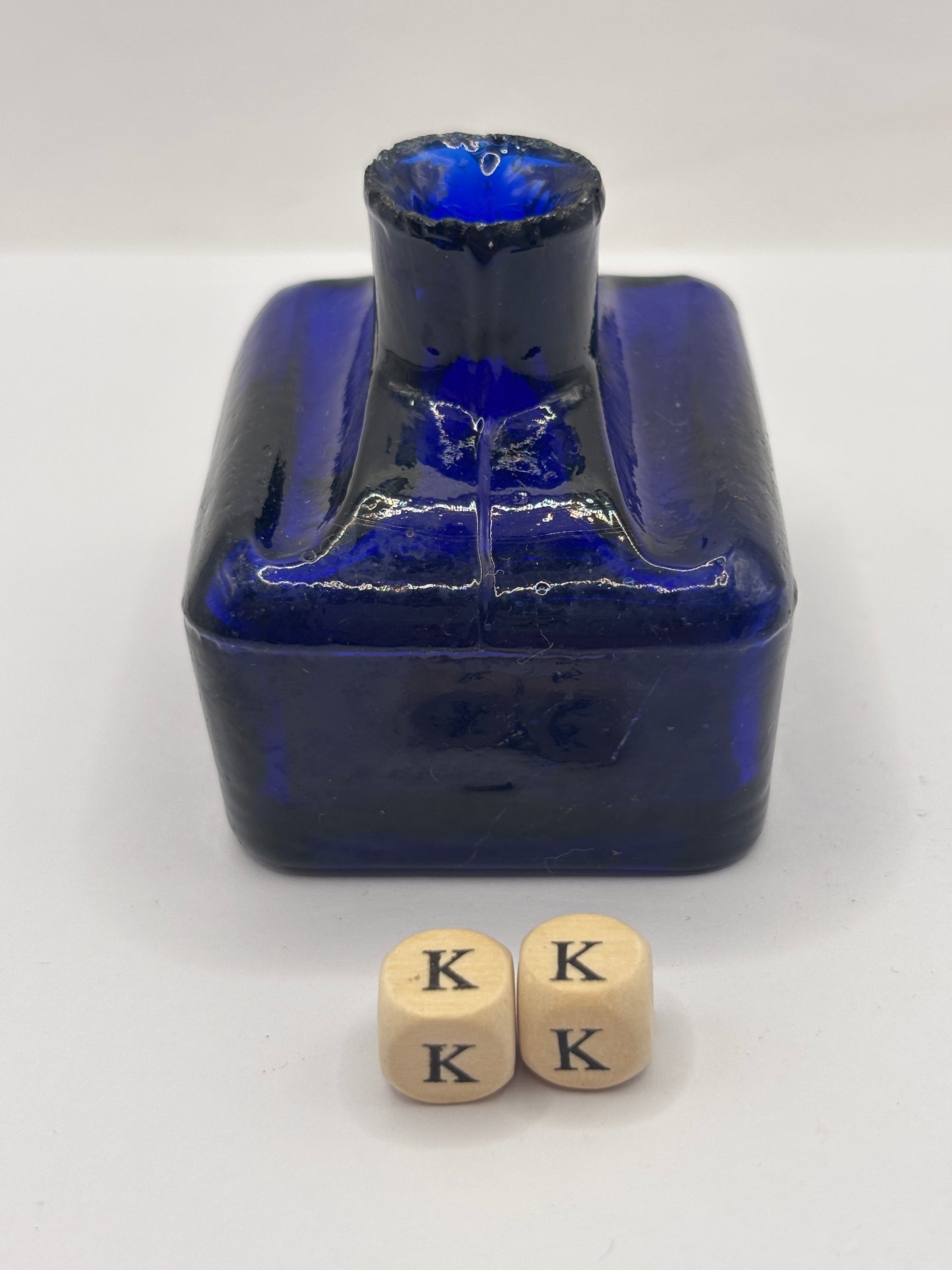 Old cobalt blue glass ink bottle, inkwell (KK)