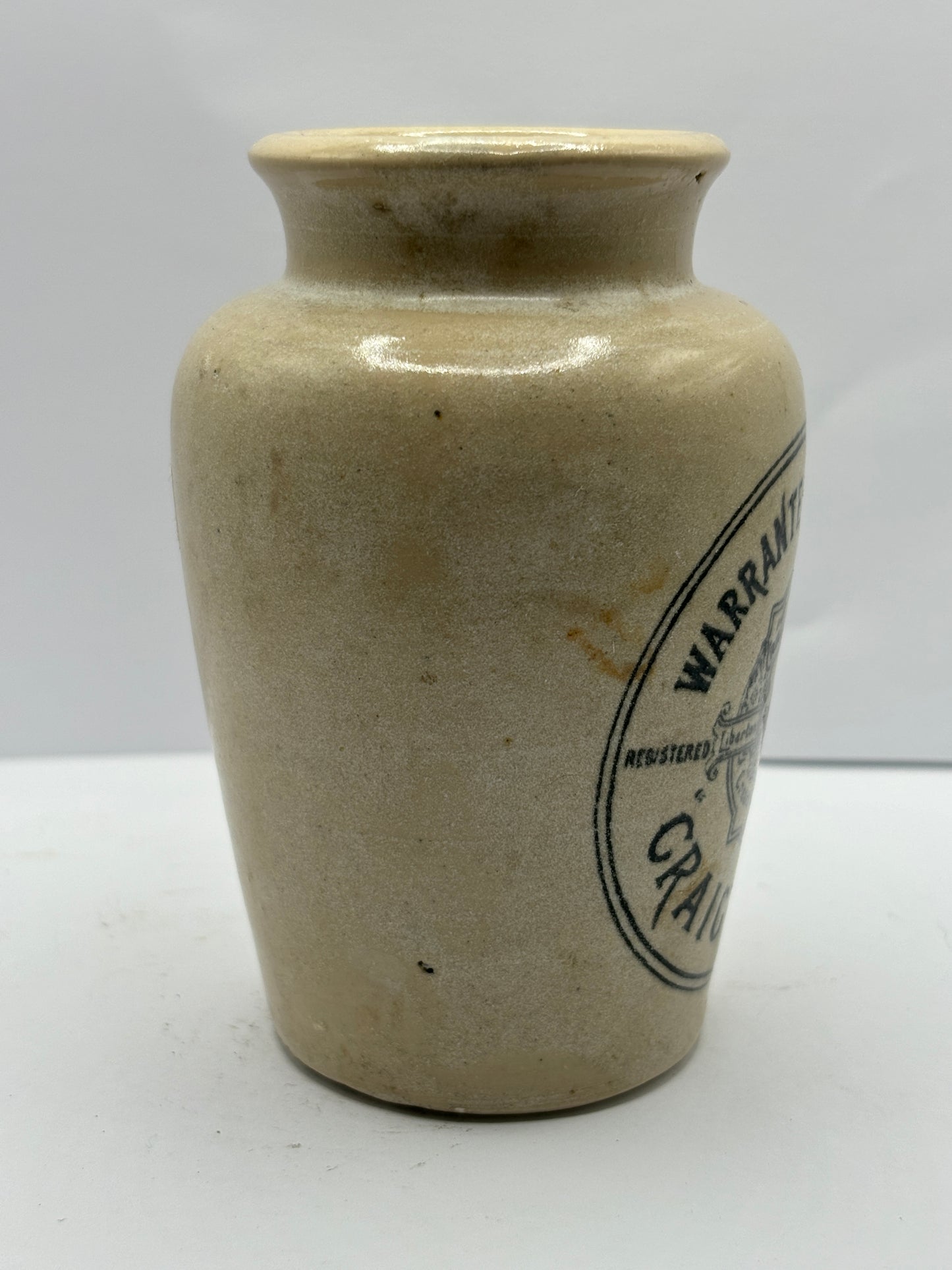 White stoneware advertising cream pot, craigmillar