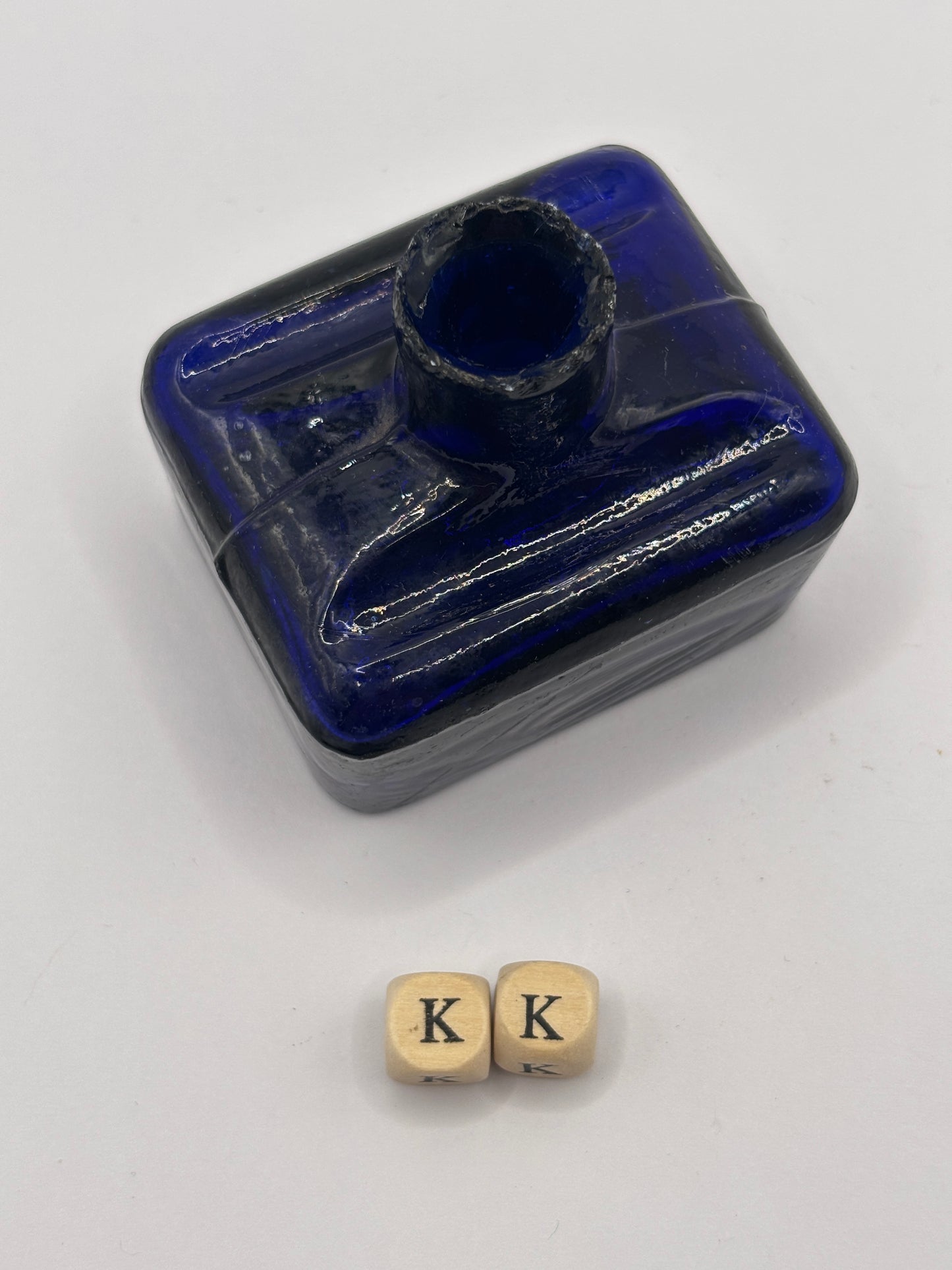 Old cobalt blue glass ink bottle, inkwell (KK)