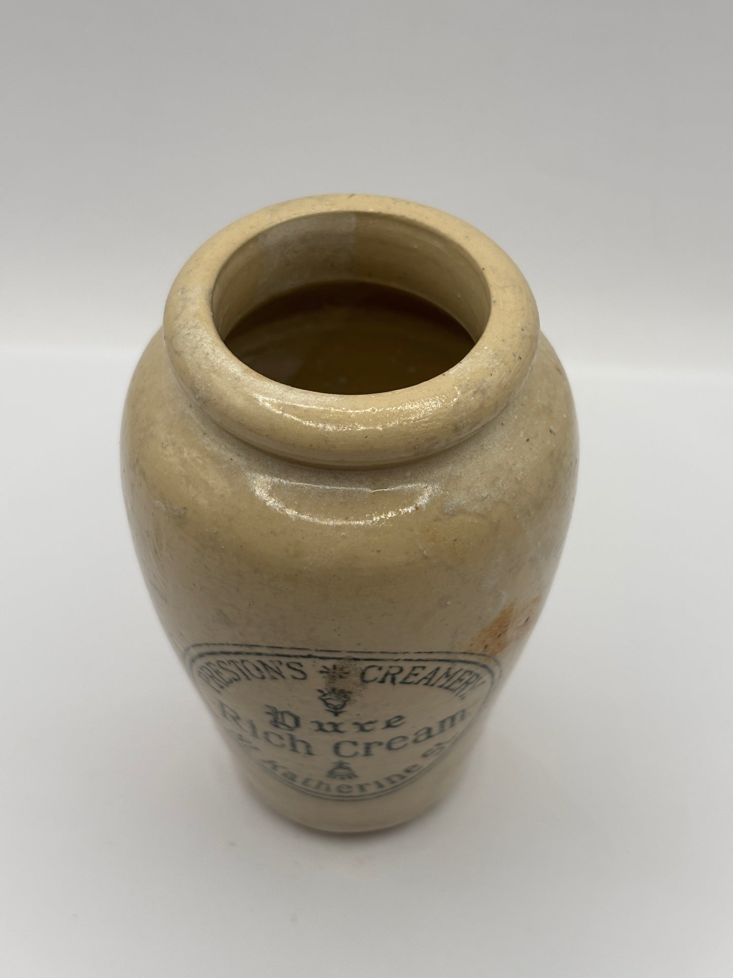 Old rare advertising cream pot, Prestons Creamery pure rich cream 9.5cms