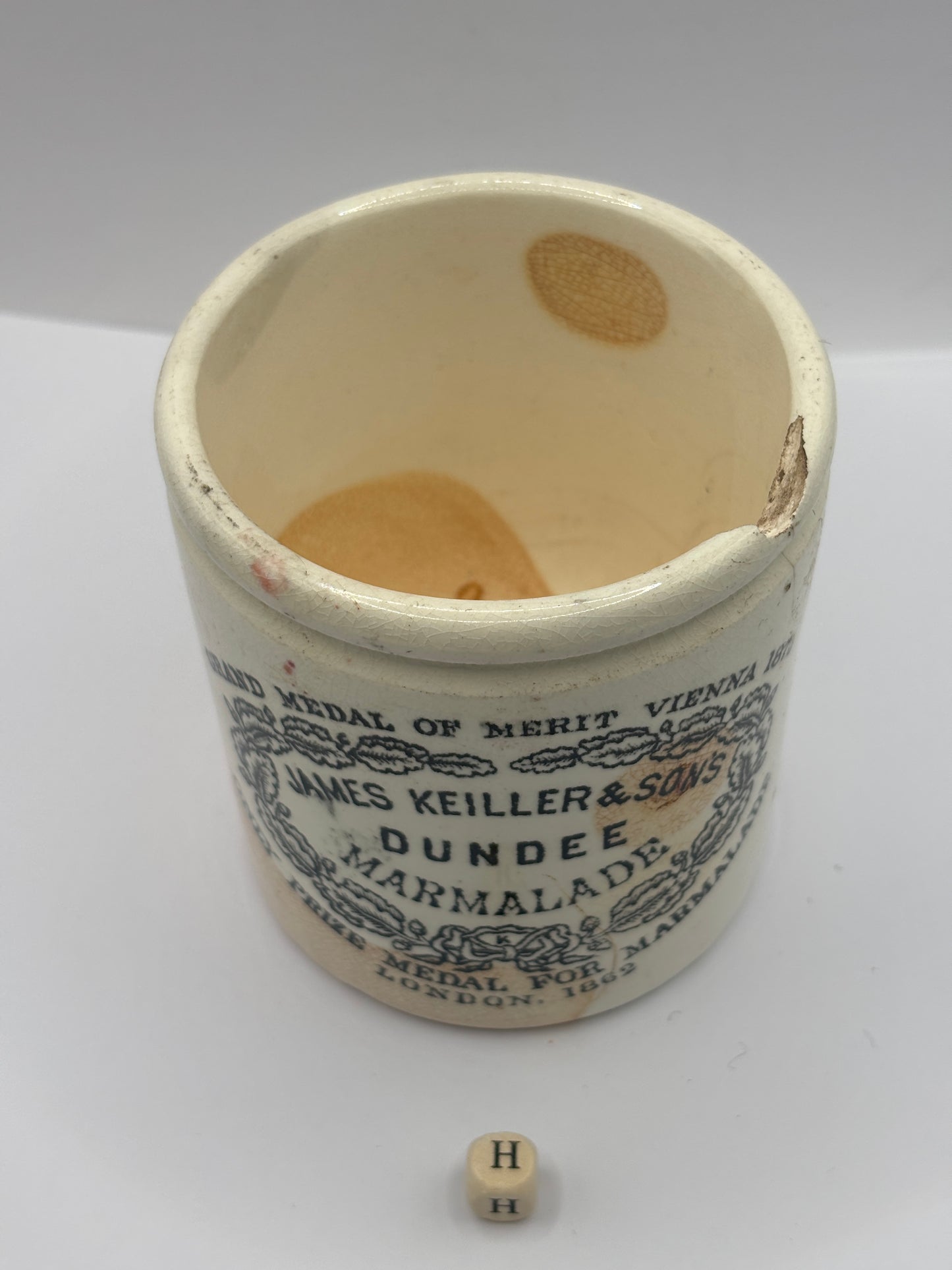 Old 1lb James Keiller Dundee marmalade Jar (H) damaged