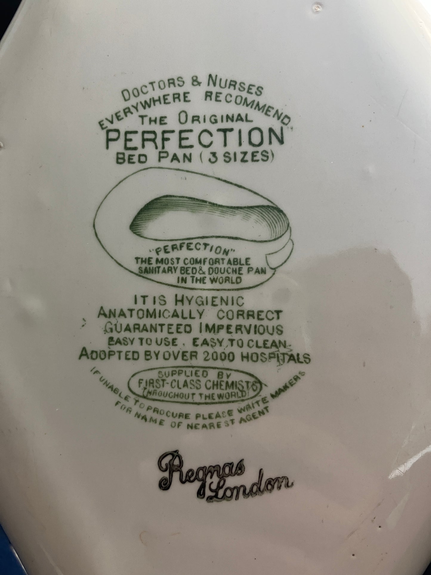 The Perfection female urinal, vintage advertising bed pan