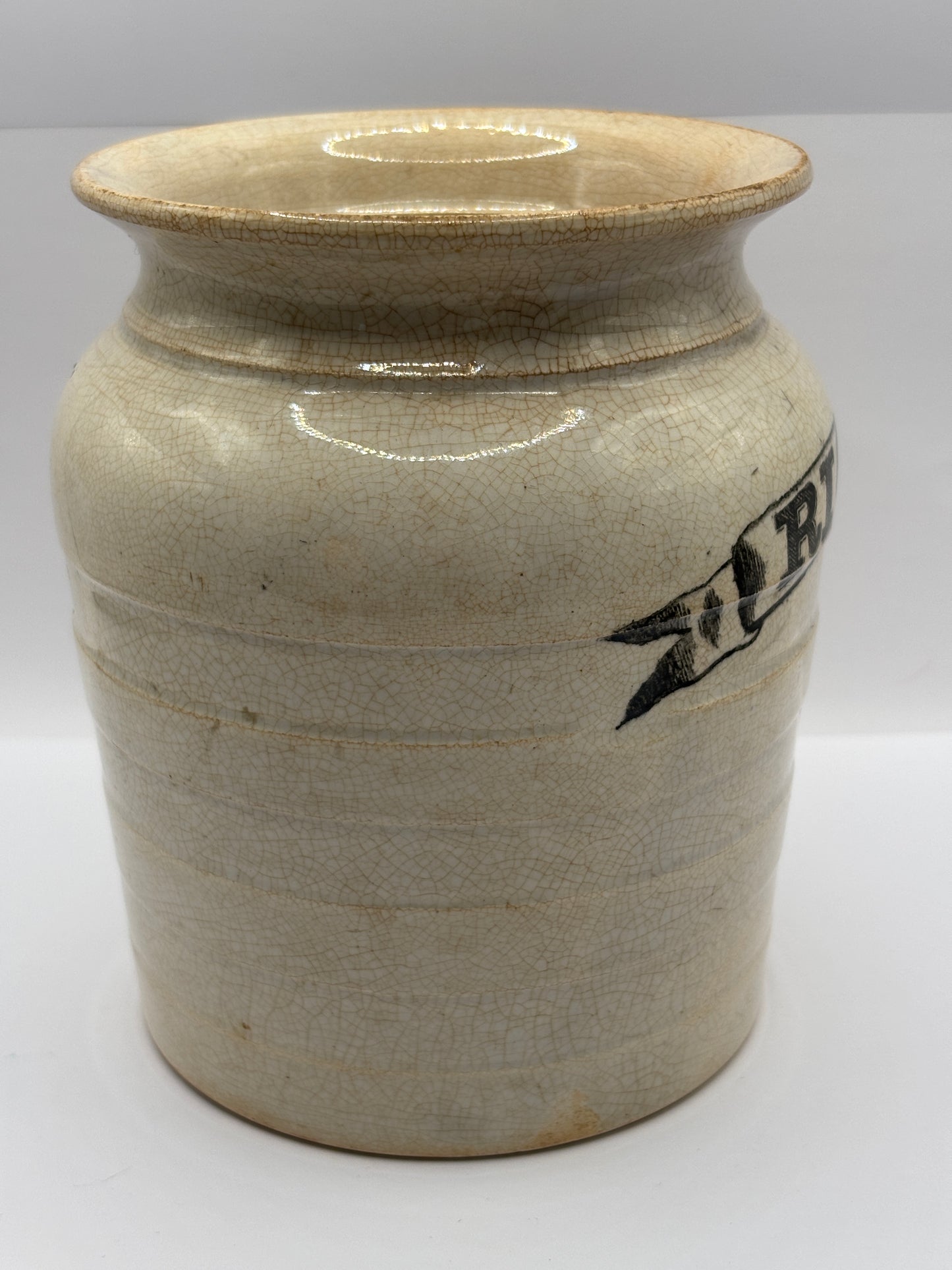 Old rice jar, stained & crazed