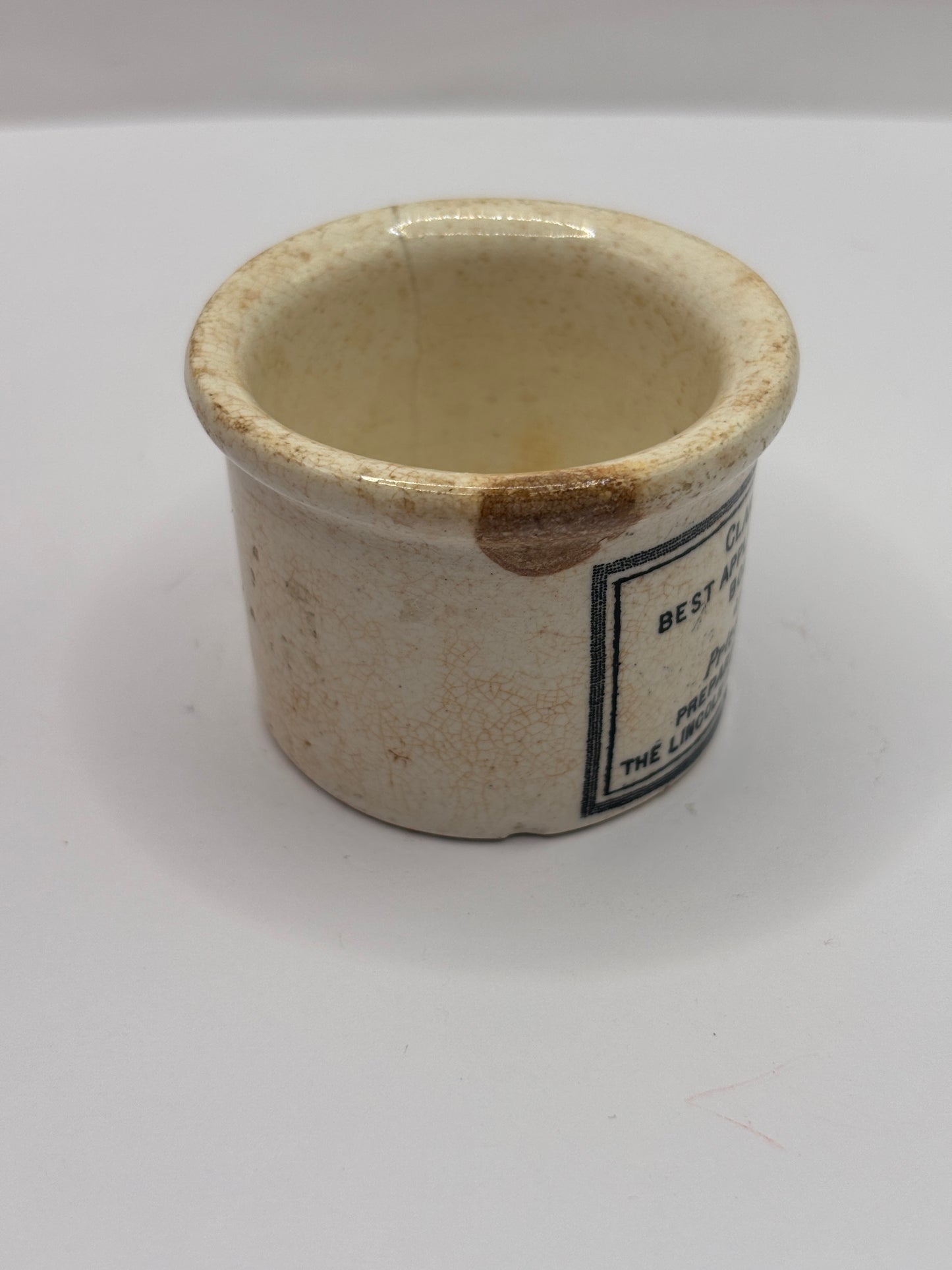 Old advertising ointment pot, clarkes miraculous salve ointment. Hairline