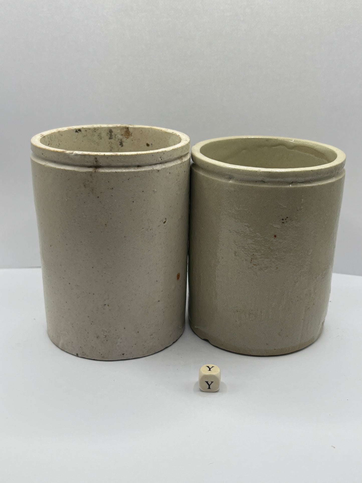 2 old stoneware jam pots (Y)