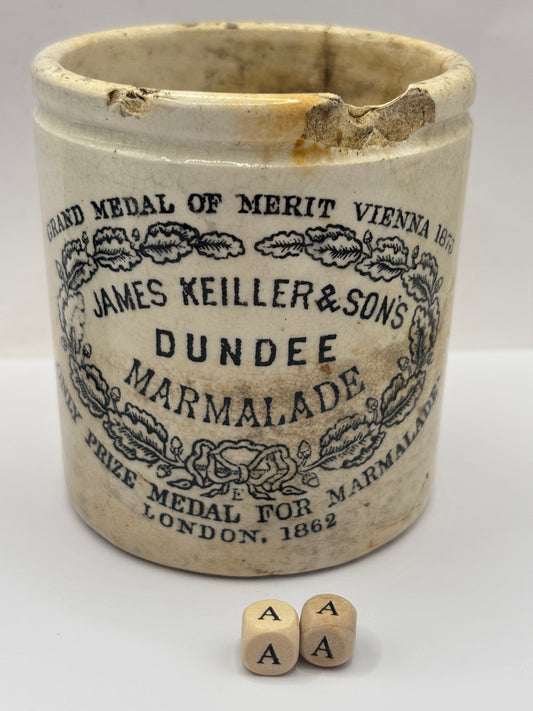 Old 1lb stoneware marmalade pot, James Keiller Dundee marmalade (AA)