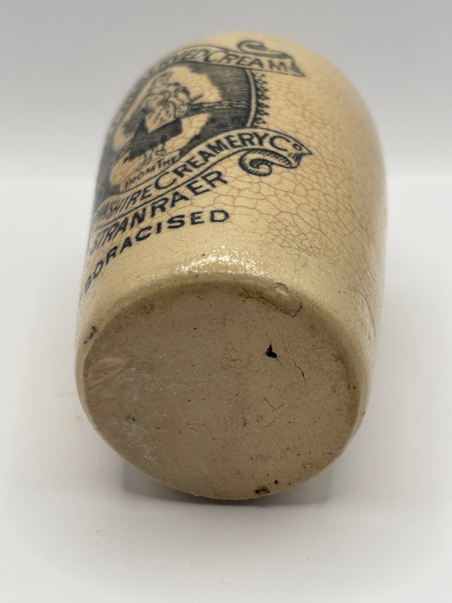 Old advertising cream pot, Rich preserved cream, Stranraer. Stained & crazed