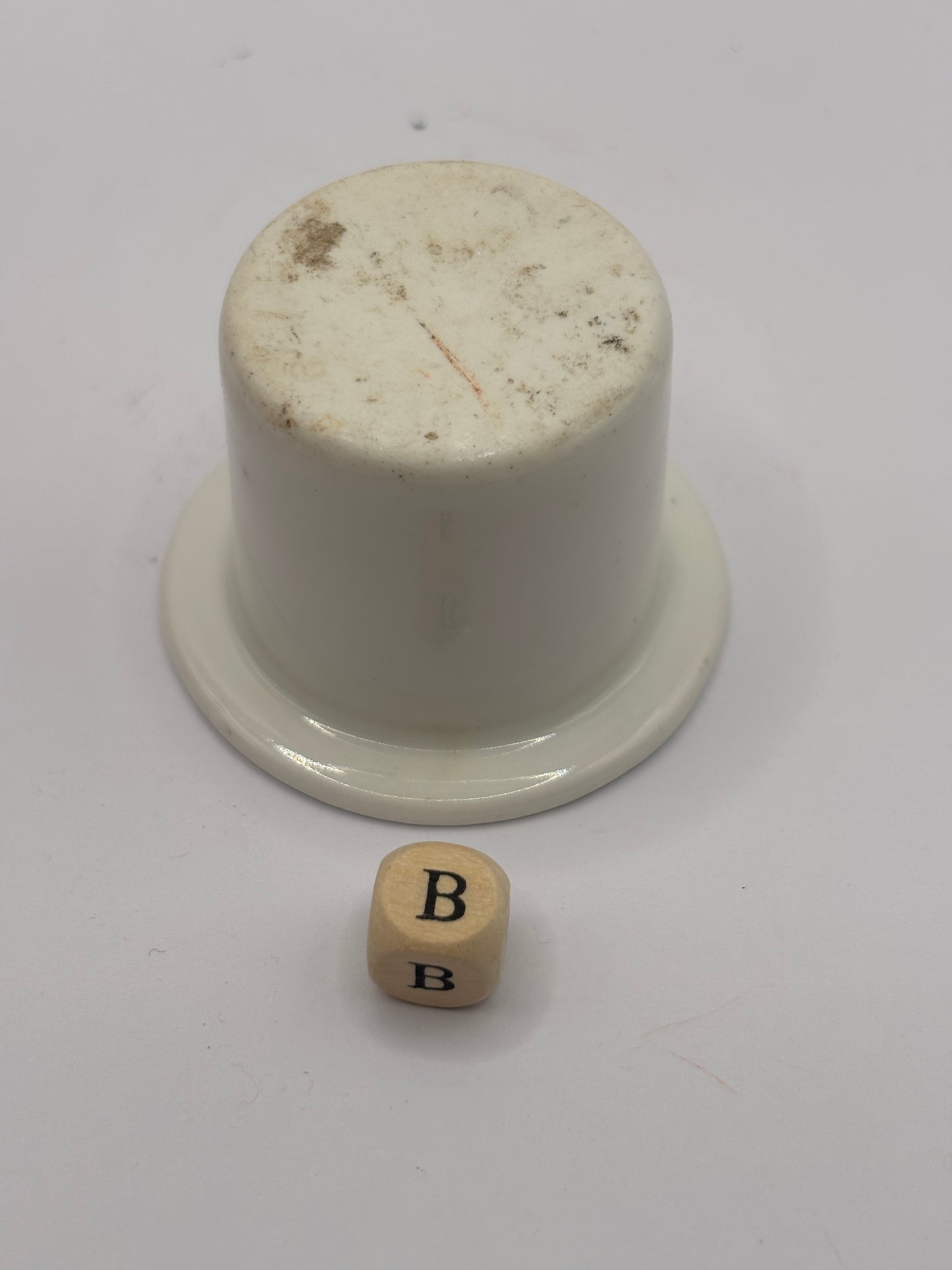 Old white stoneware school desk inkwell (B)