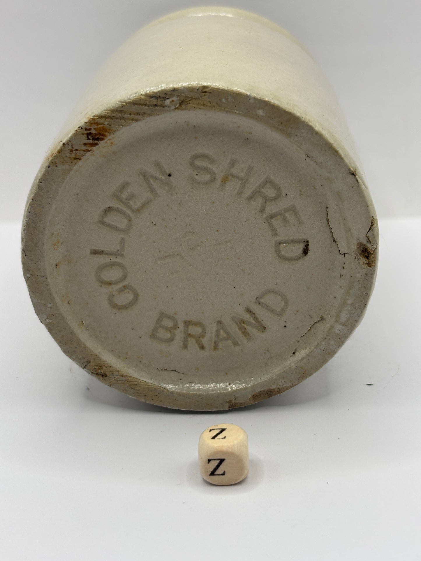 Old 1lb rolled top stoneware jam pot (z) Golden shred
