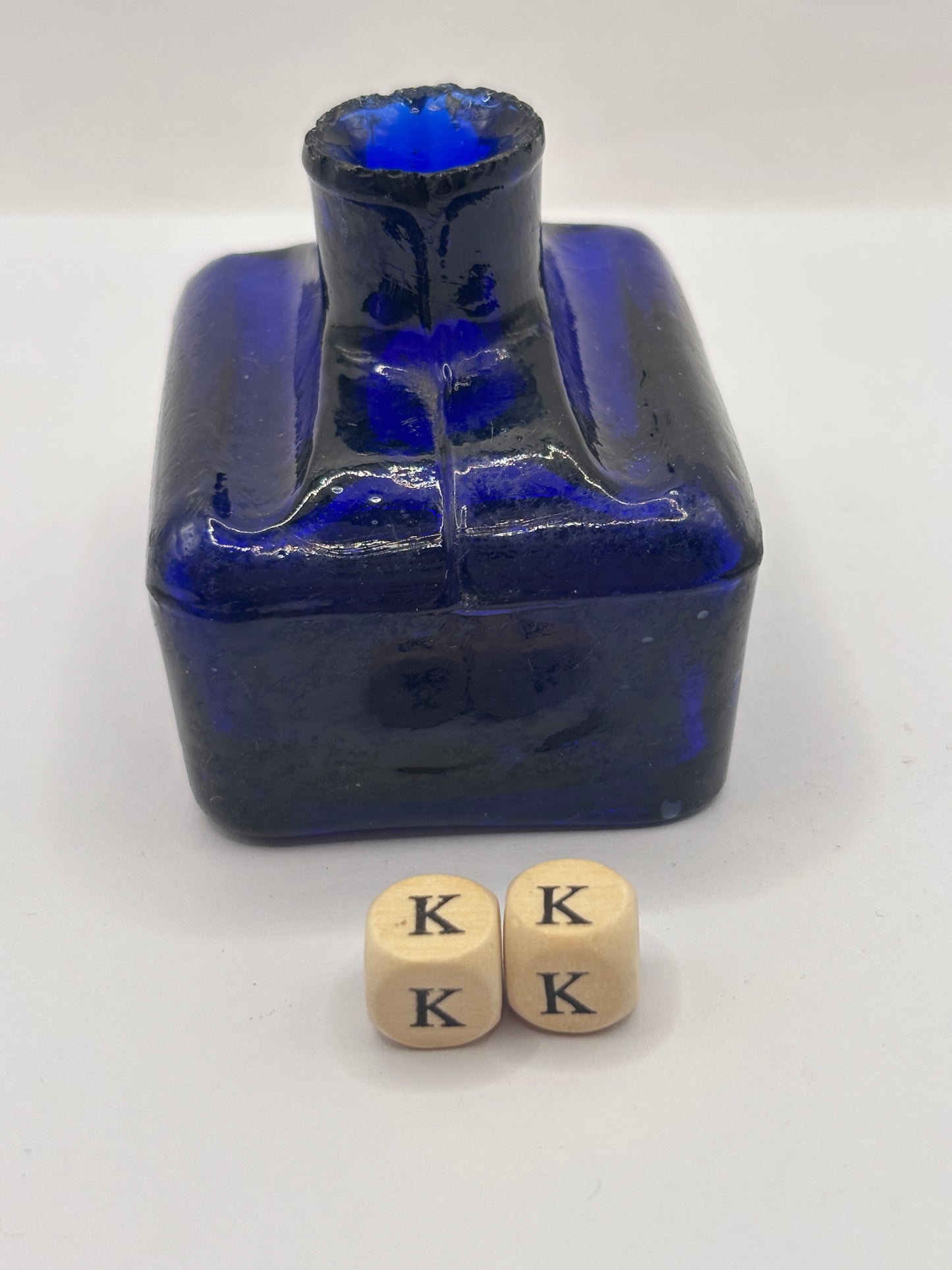 Old cobalt blue glass ink bottle, inkwell (KK)