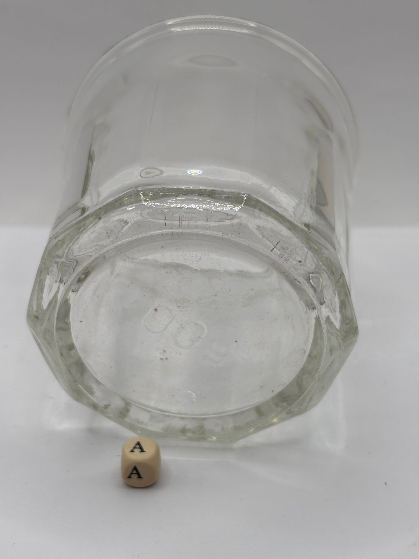 Old clear glass french jam jar/ jam pot (a)