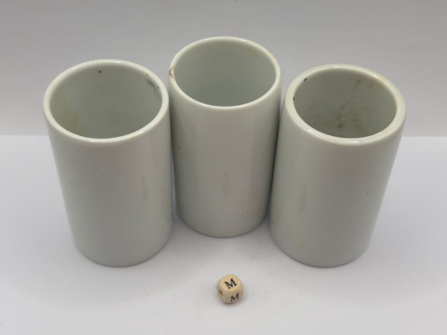3 old white stoneware jars & pots (m)