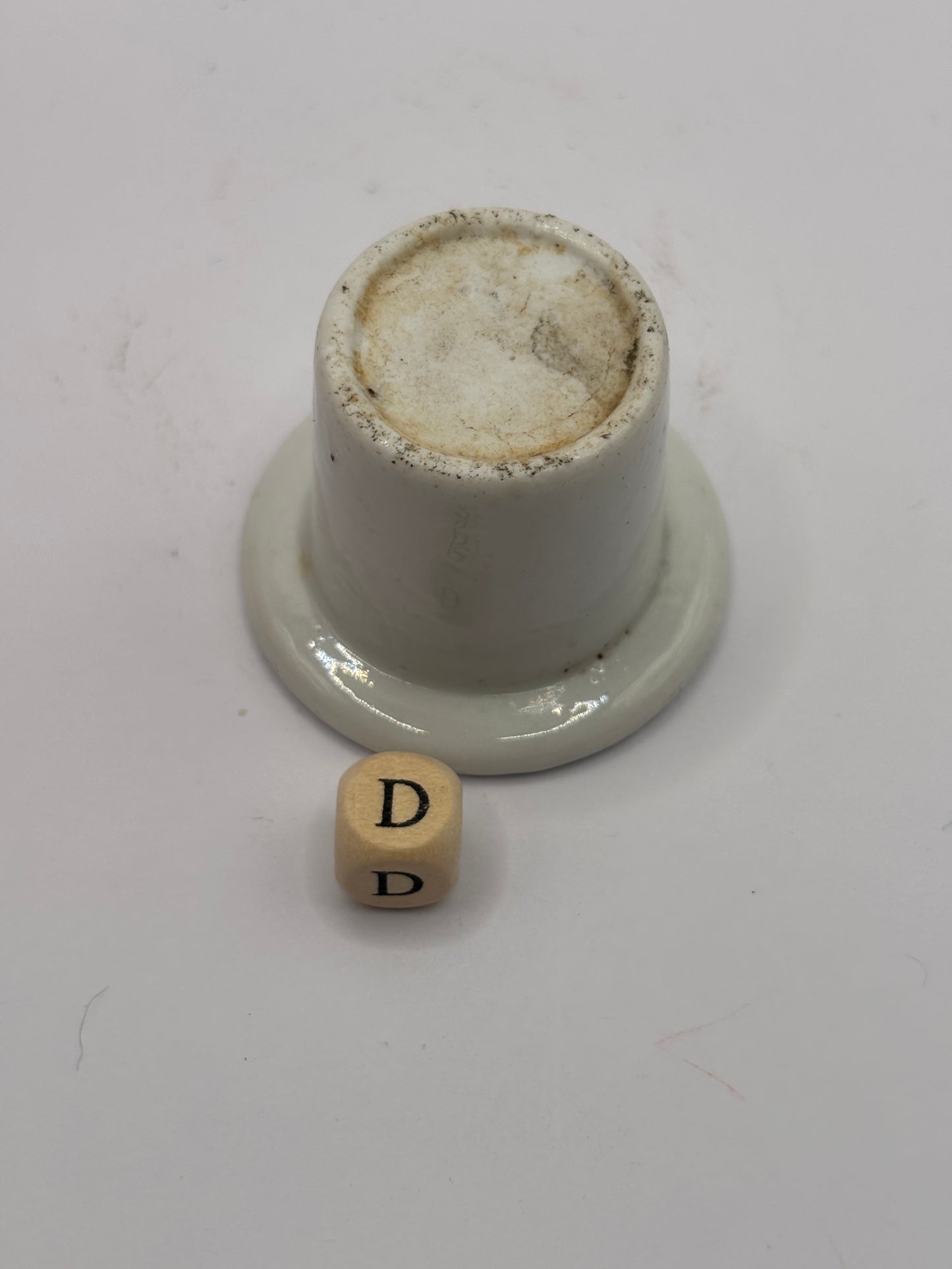 Old white stoneware school desk inkwell (D)