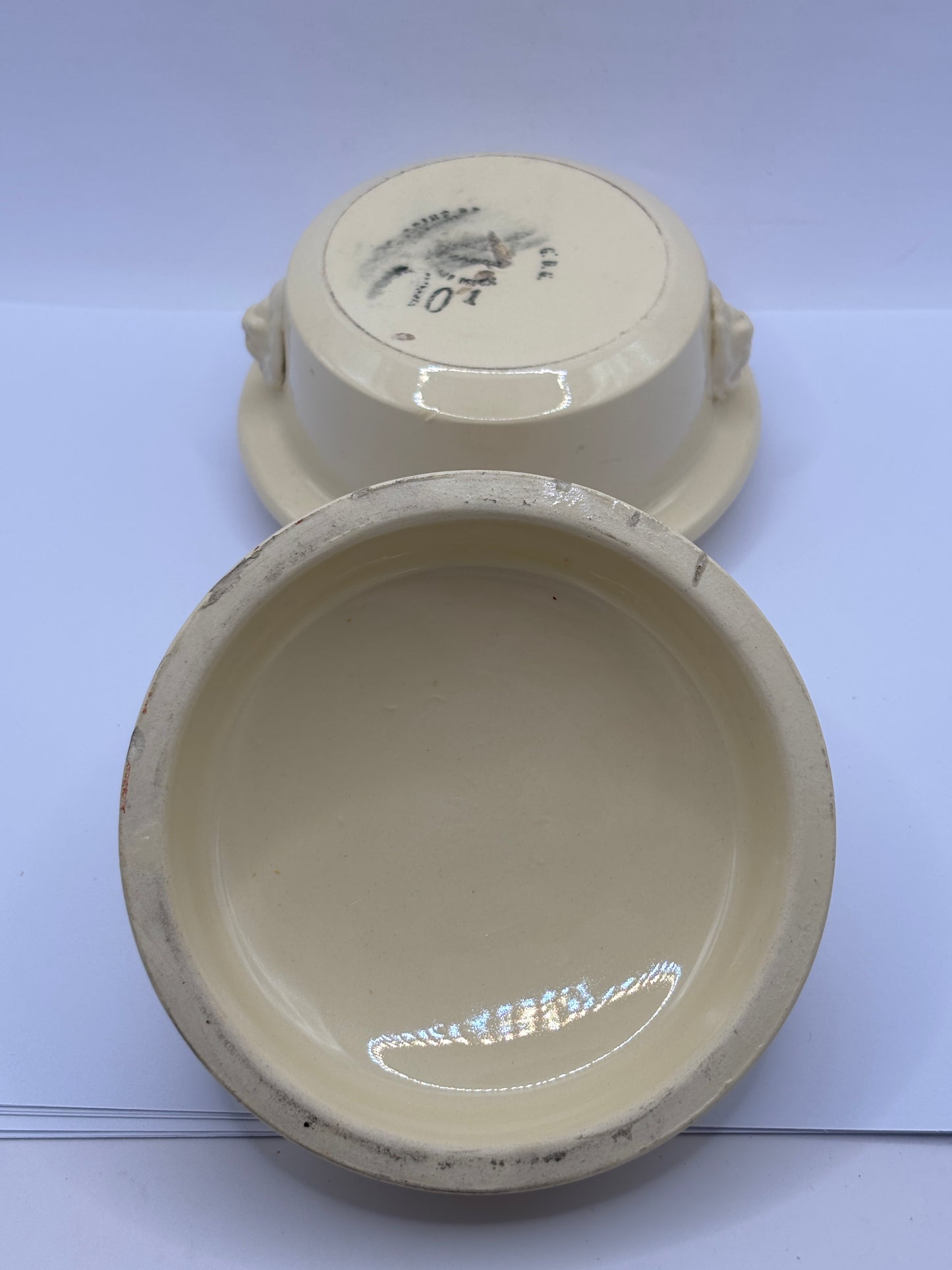 Old french stoneware terrine jar and lid
