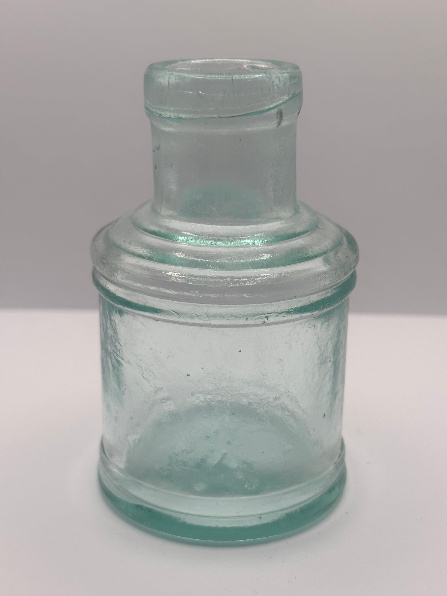 Old aqua glass advertising ink, ink bottle, inkwell. Holden Birmingham