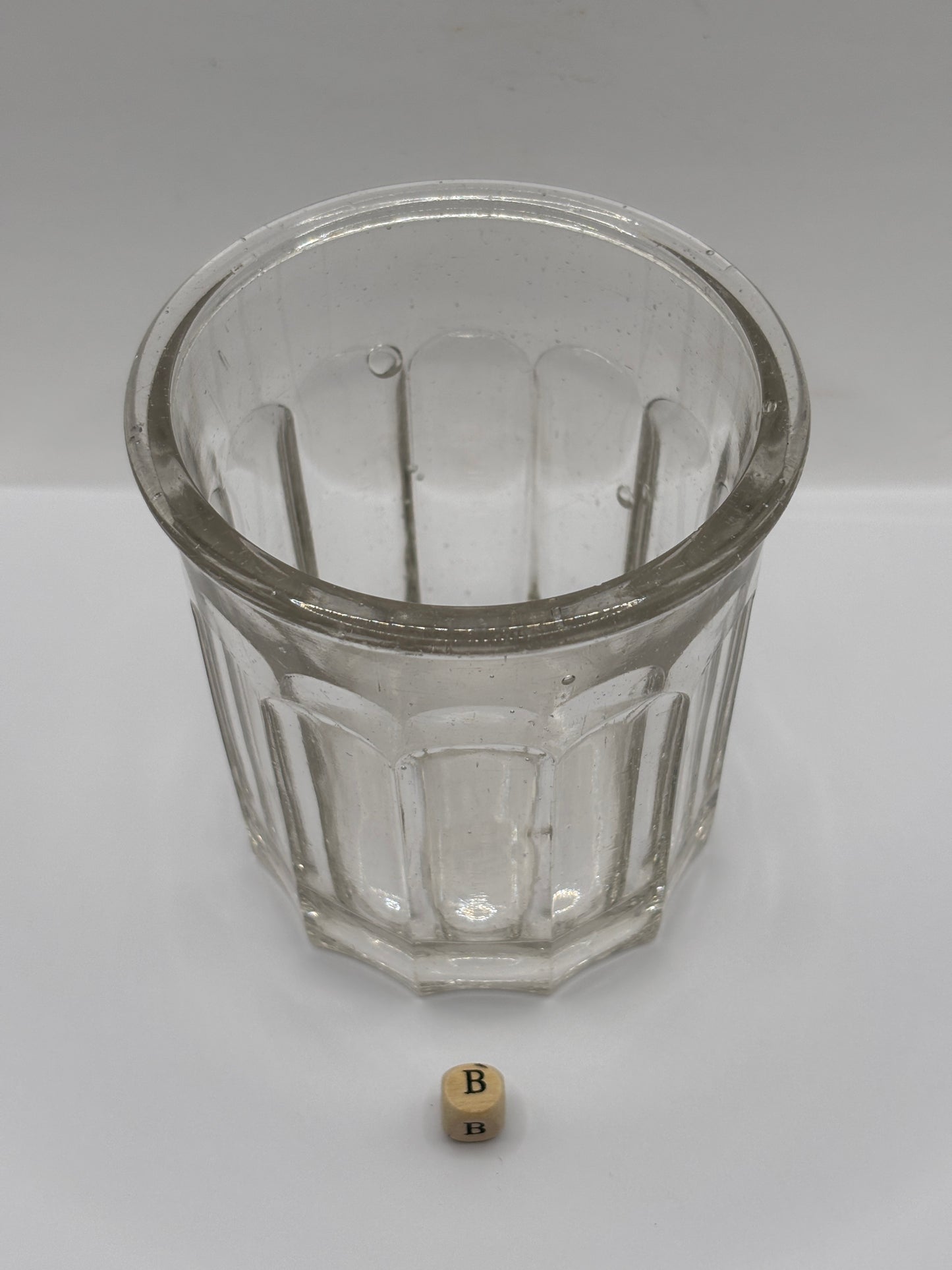 Old clear glass french jam jar/ jam pot (B)