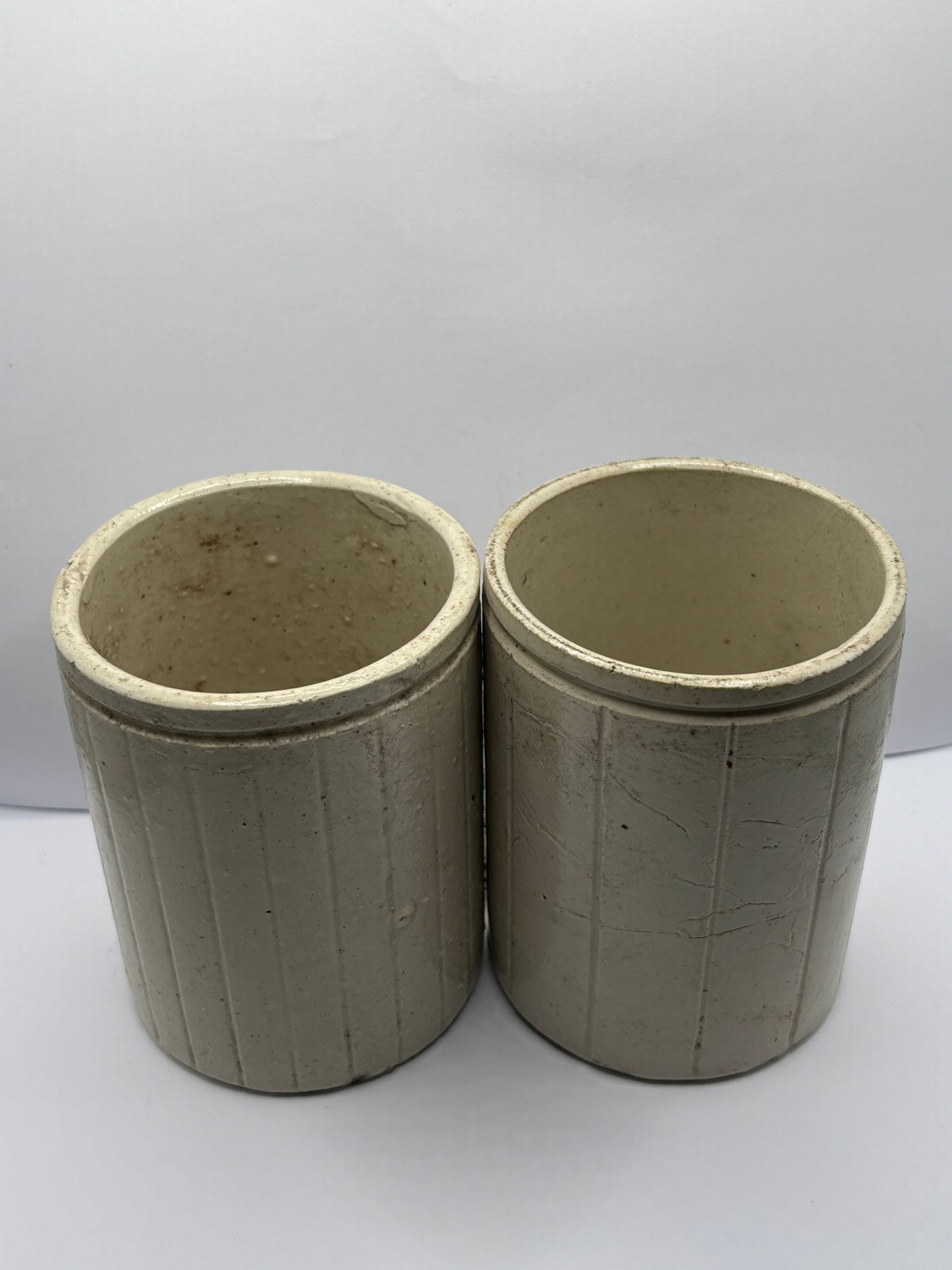 2 ribbed stoneware jam pots