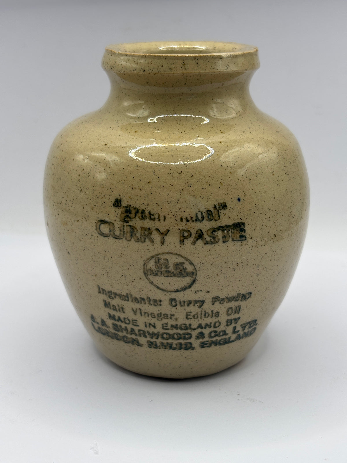Old advertising green label curry paste jar