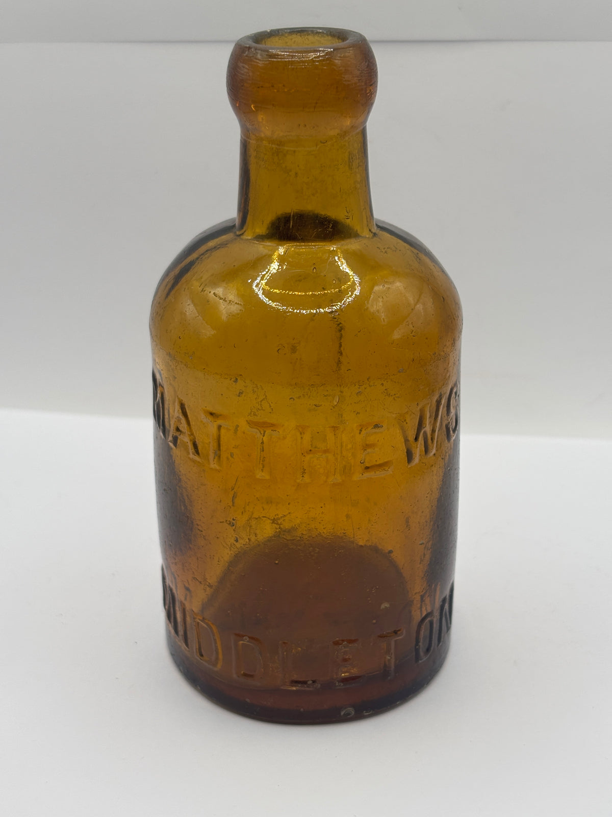 Old amber glass Middleton seltzer bottle