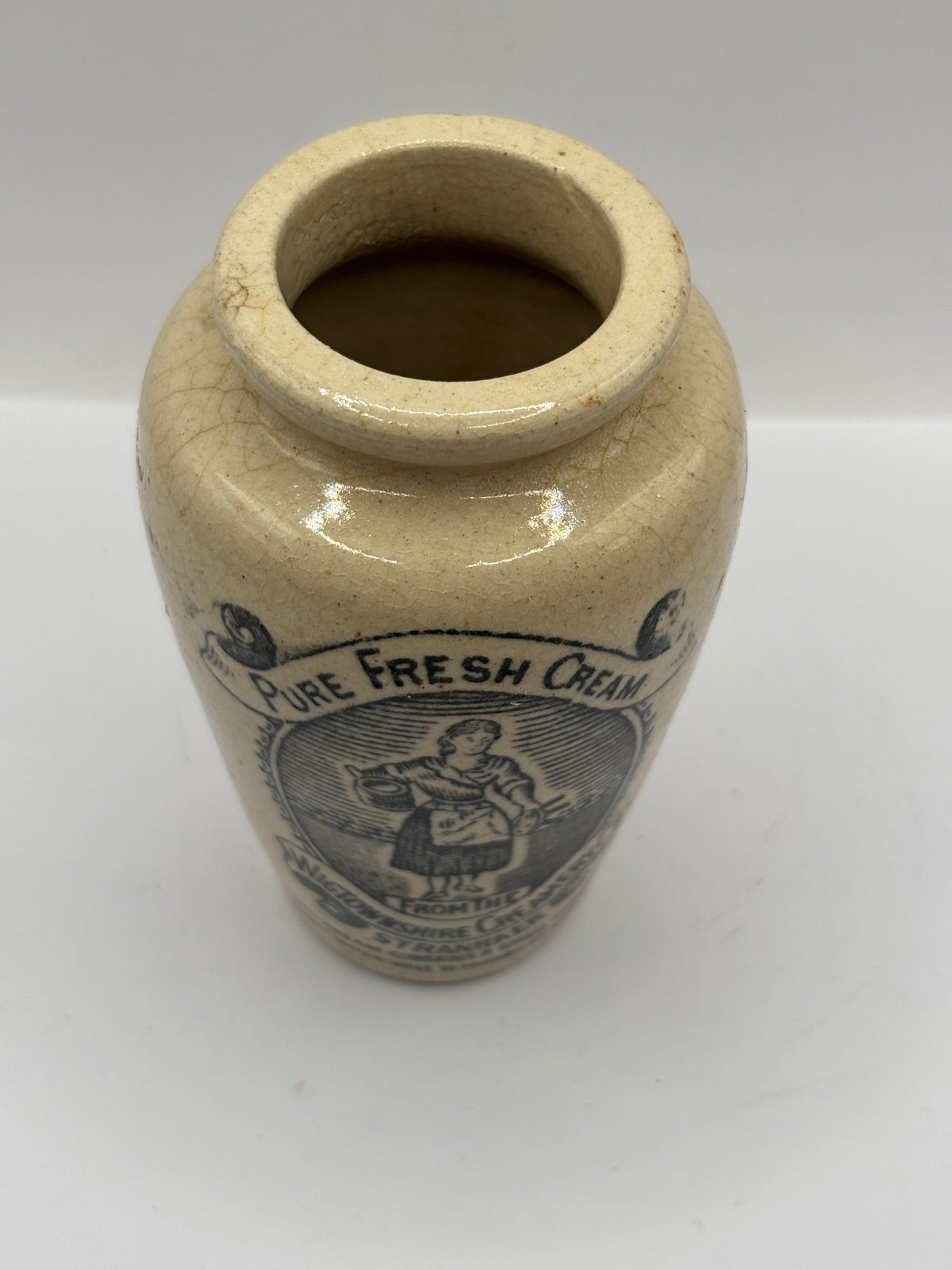Old advertising cream pot, rich preserved cream stranraer, milkmaid