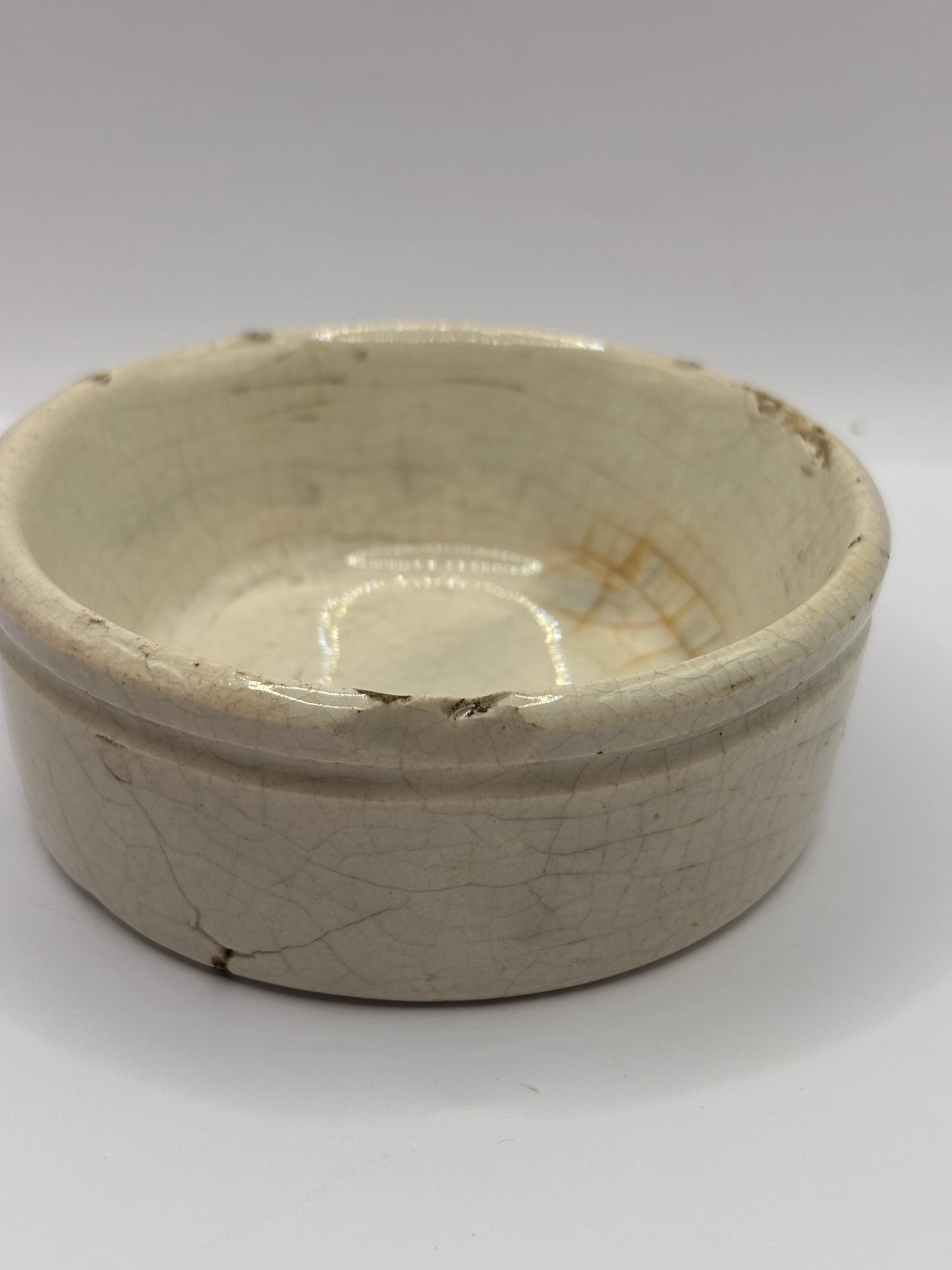 Old stoneware meat paste pot, potted meat