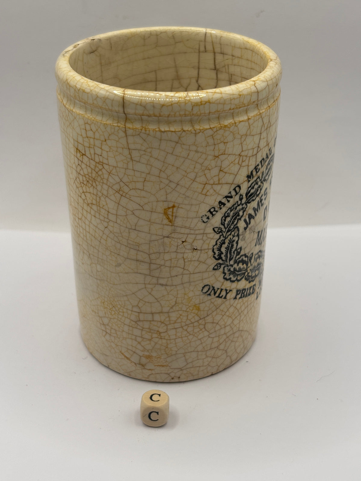 Old 1lb stoneware marmalade pot, James Keiller Dundee marmalade (c)
