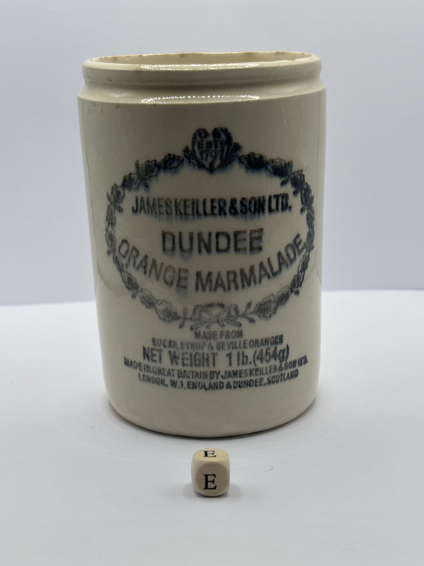 old 1lb James Keiller Dundee marmalade jar (e)