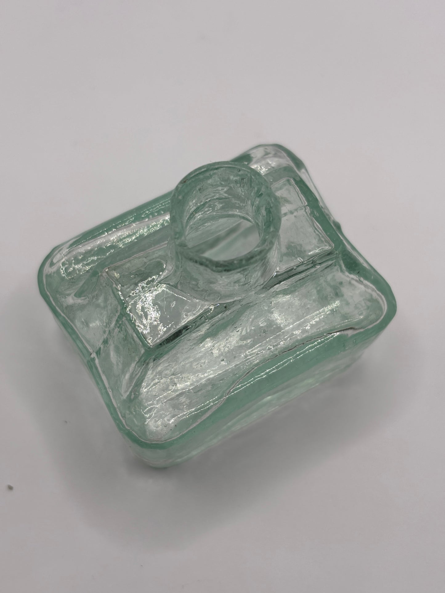 Old aqua glass boat ink, ink bottle, inkwell