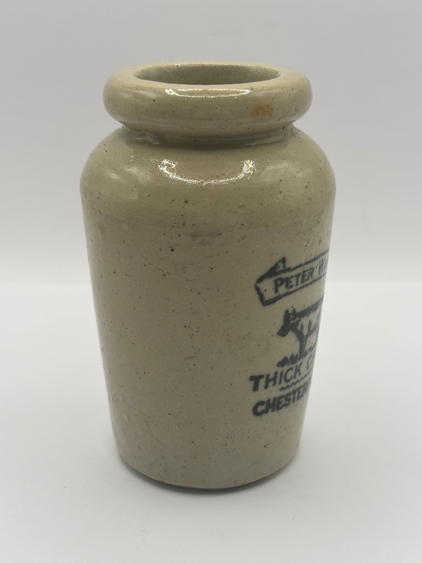 Old advertising cream pot, Peter Warner. Thick cream, Chesterfield
