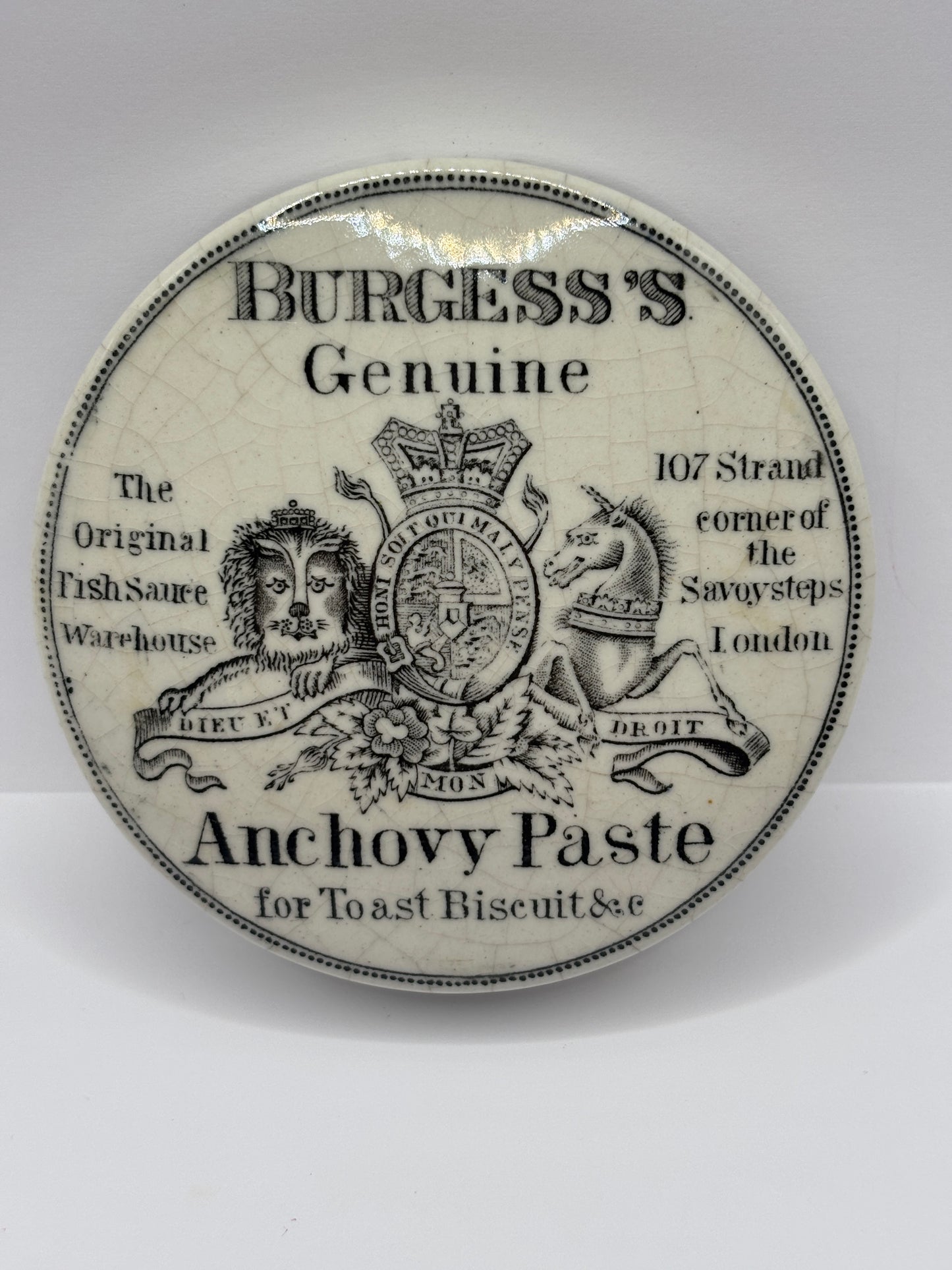 old advertising lid, Burgess’s anchovy paste