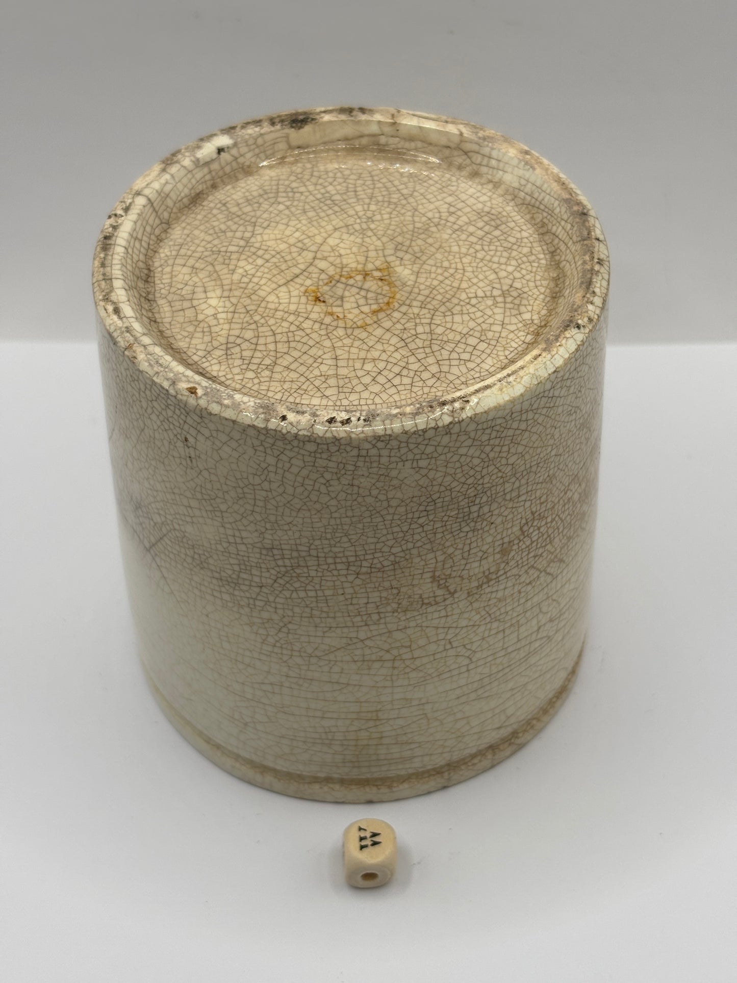 Old plain stoneware marmalade jar, super stained & crazed