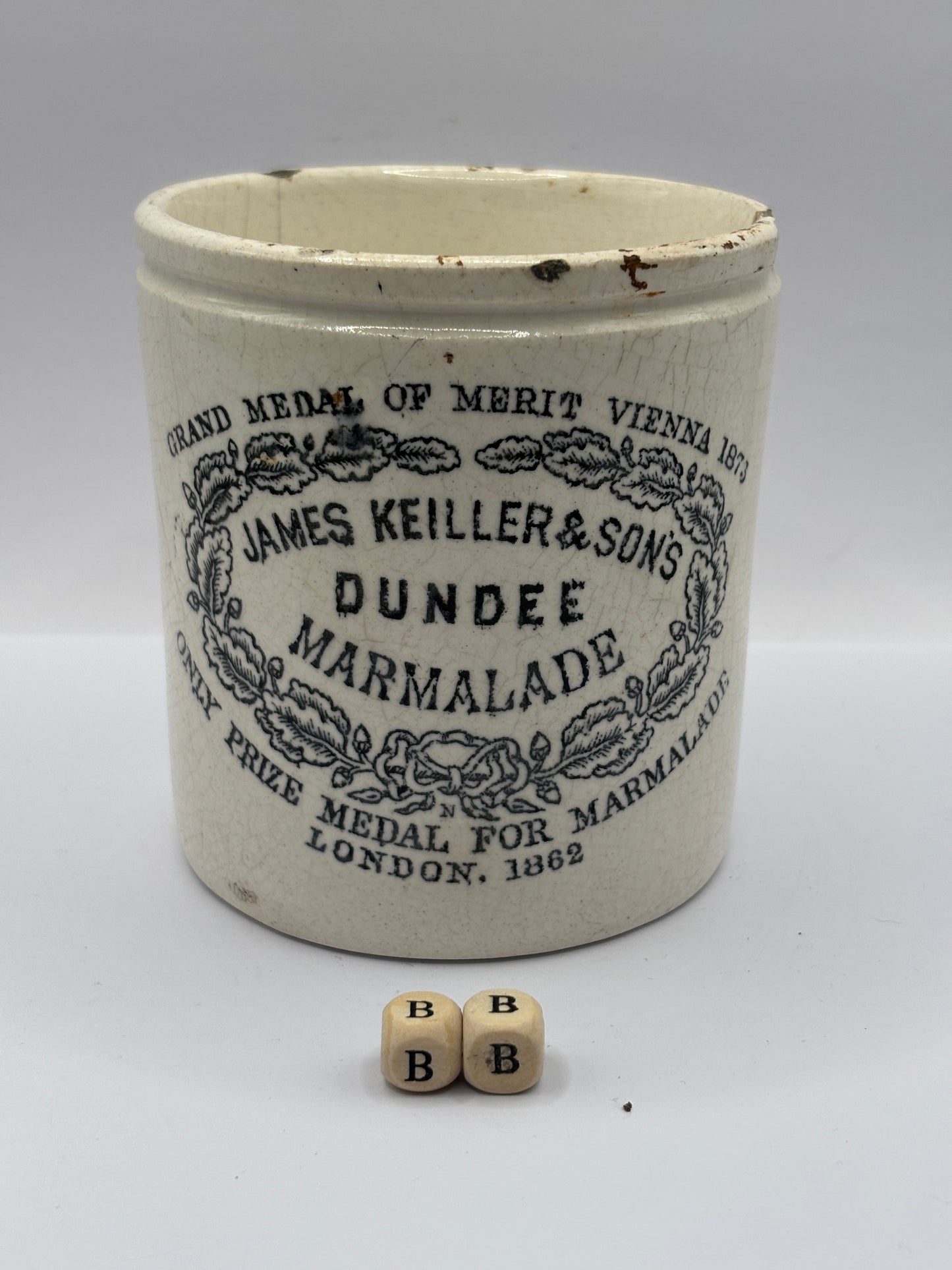 Old 1lb James Keiller Dundee marmalade Jar (BB) damaged