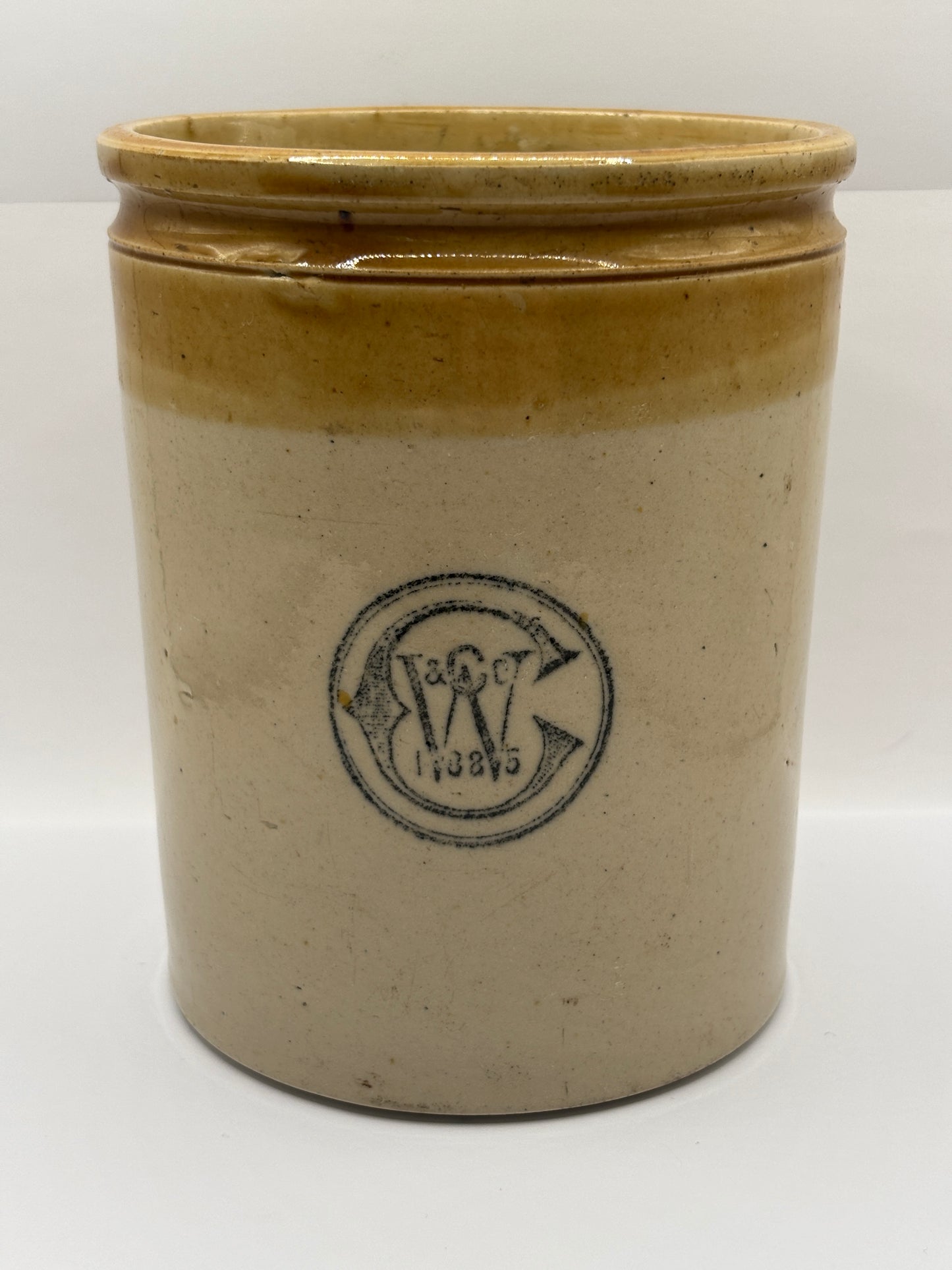 Old large brown top jar, C.W. & Co. Powell Bristol stoneware pot