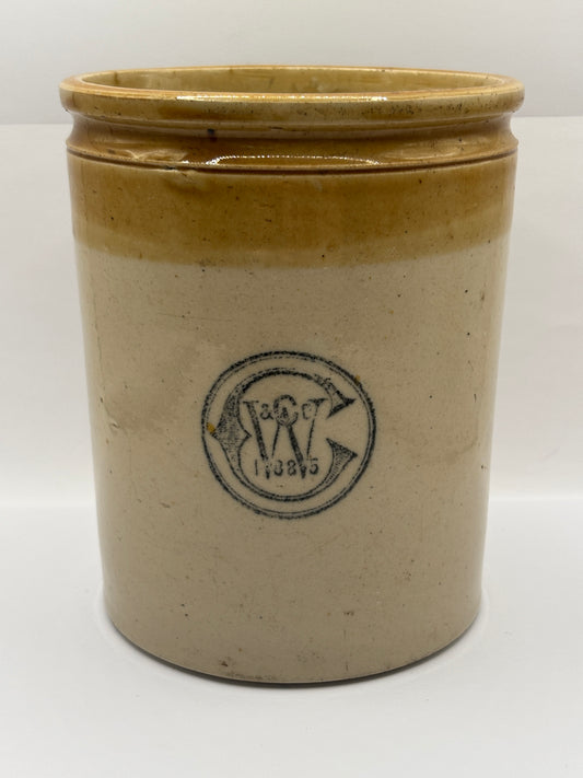 Old large brown top jar, C.W. & Co. Powell Bristol stoneware pot